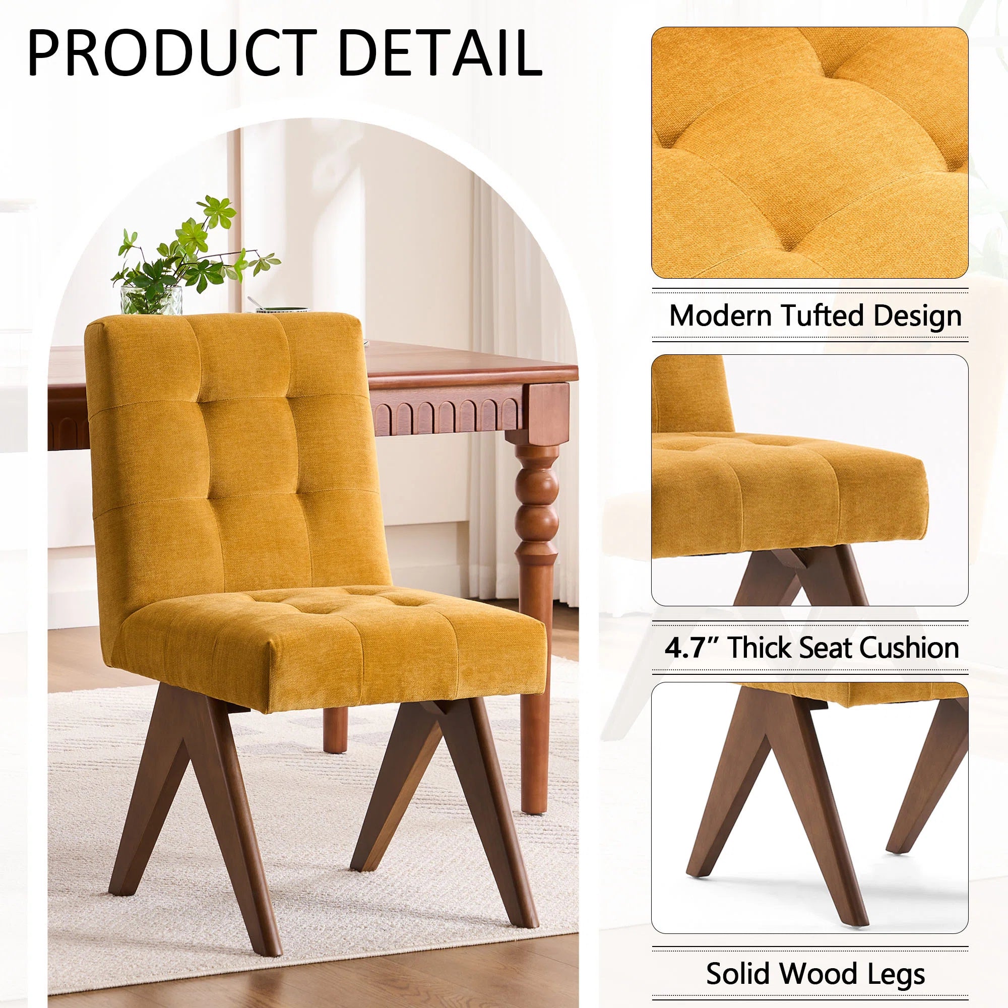 Nolen Fabric Dining Chair In Yellow Colour (Set of 4)