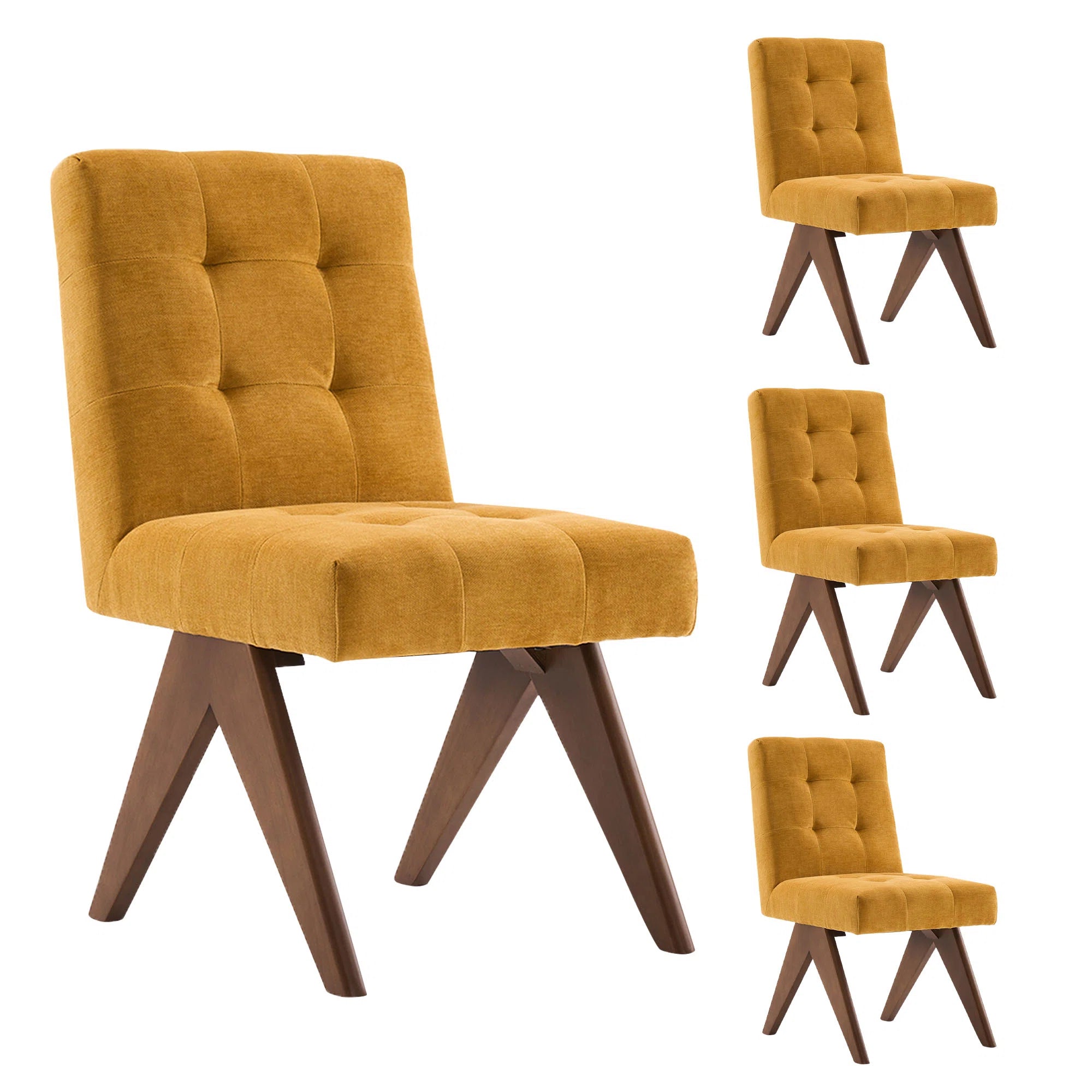 Nolen Fabric Dining Chair In Yellow Colour (Set of 4)