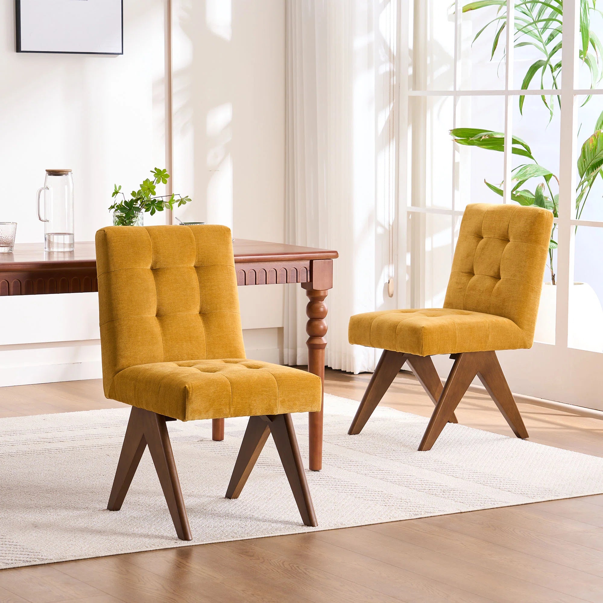 Nolen Fabric Dining Chair In Yellow Colour (Set of 4)
