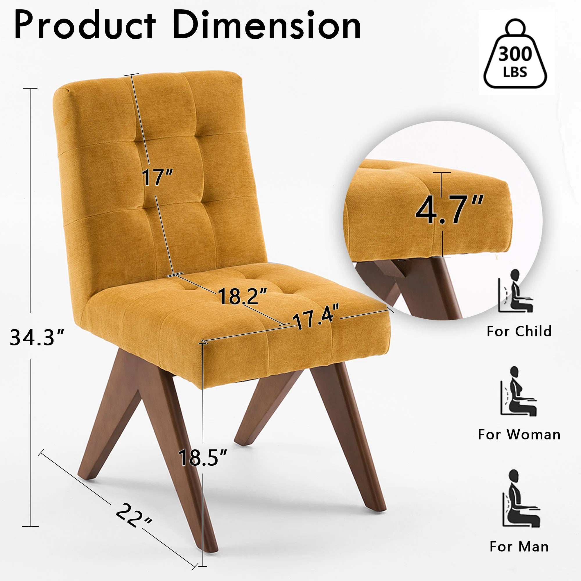 Nolen Fabric Dining Chair In Yellow Colour (Set of 4)