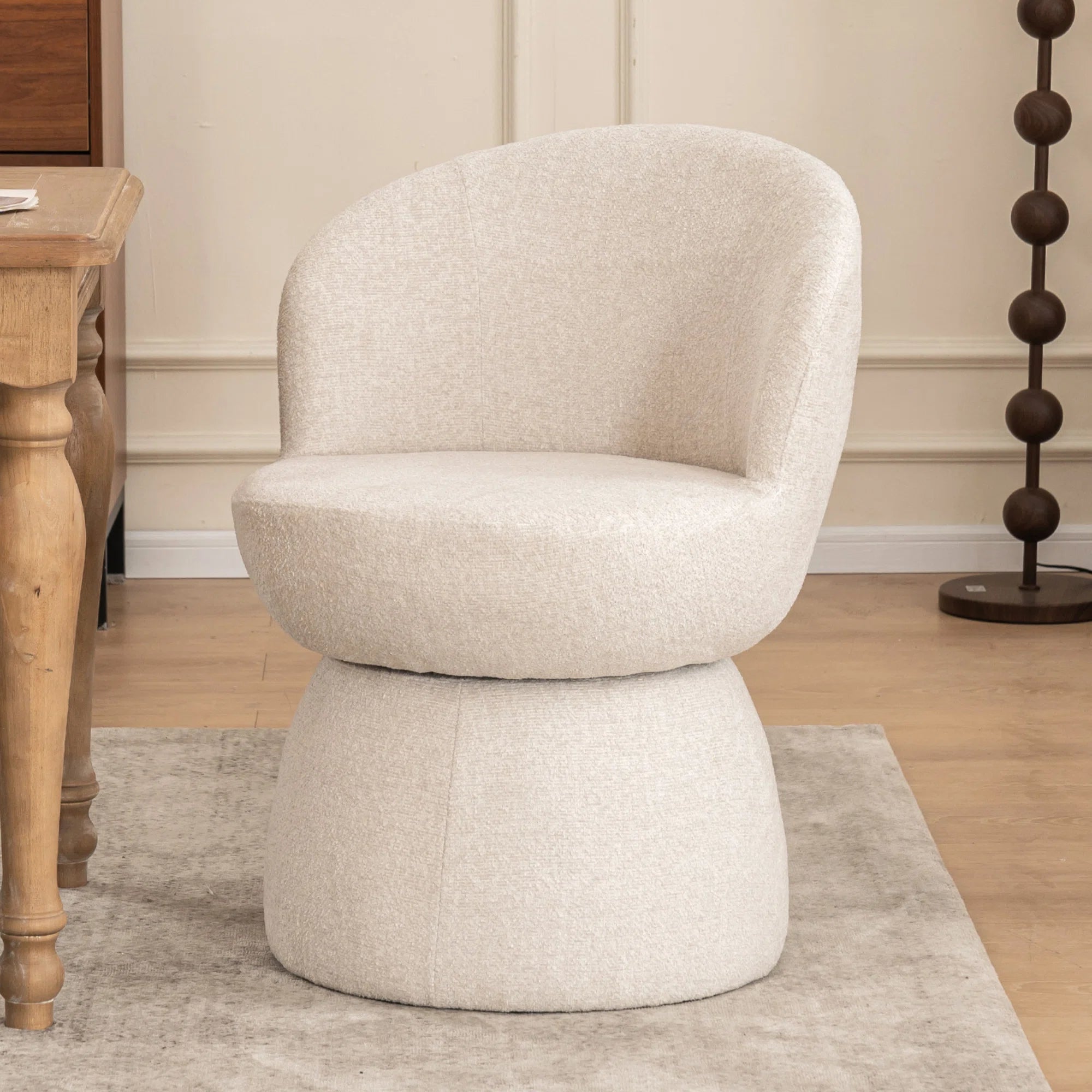 Nuvi Boucle Fabric Swivel Chair In Shell White Colour (Set of 2)
