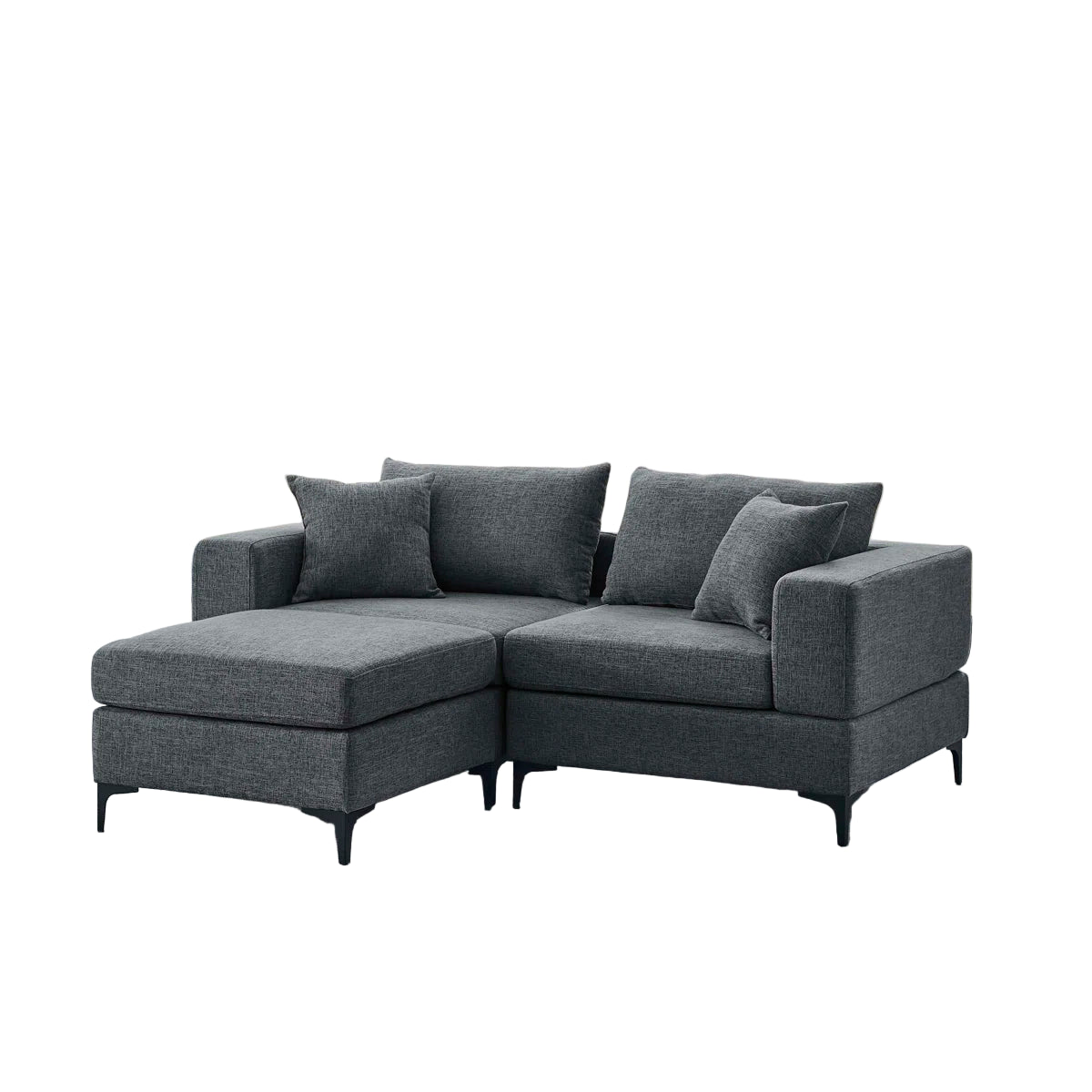 Nyle Fabric 2 Seater Sofa In Charcoal Grey Colour With Ottoman