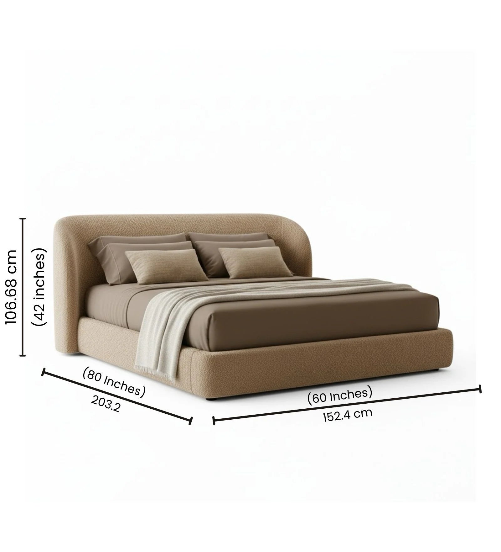 Nyssa Boucle Upholstered Queen Size Bed with Storage In Mushroom Beige Colour - Febonic Living