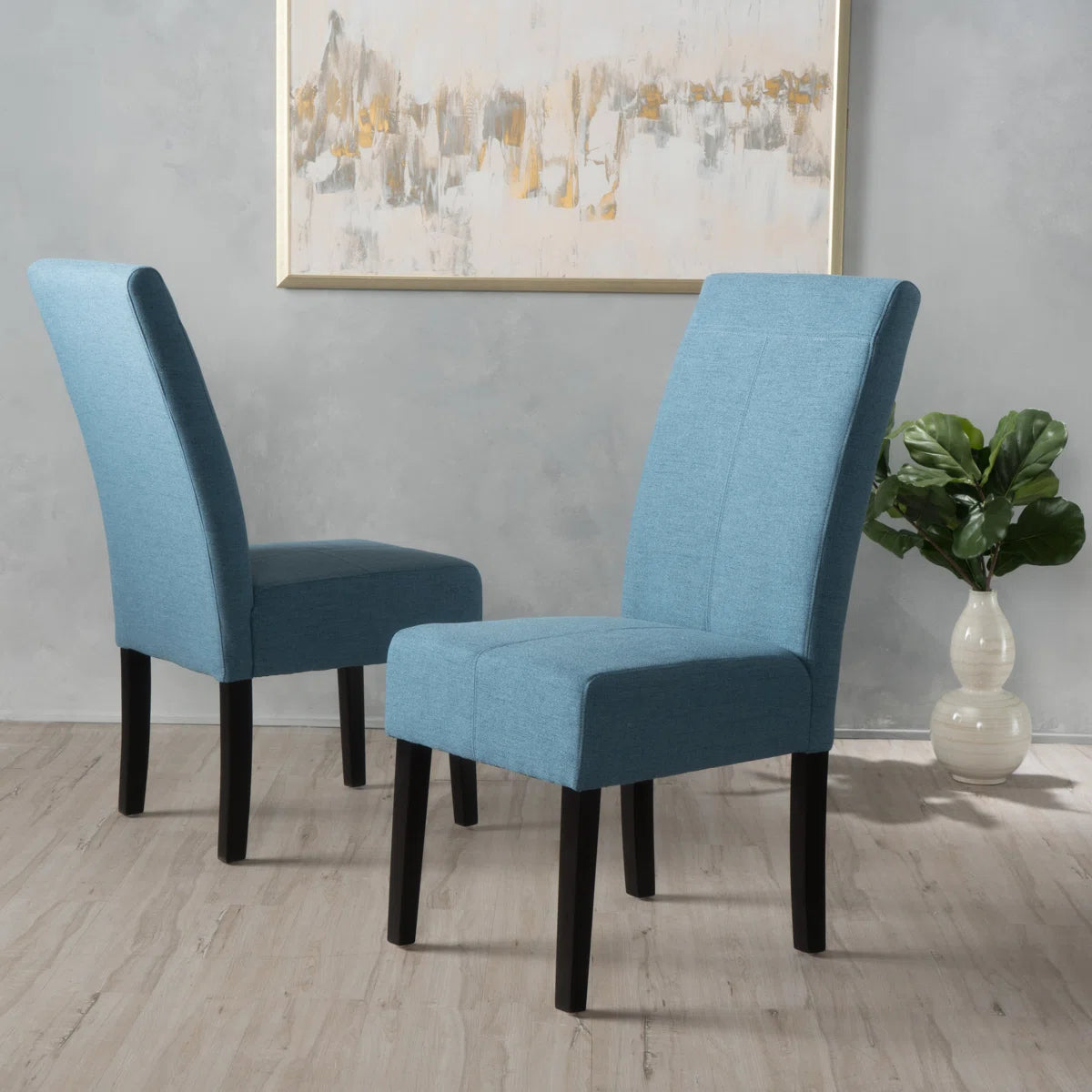 Oblen Fabric Side Chair In Light Blue Colour (Set of 2)