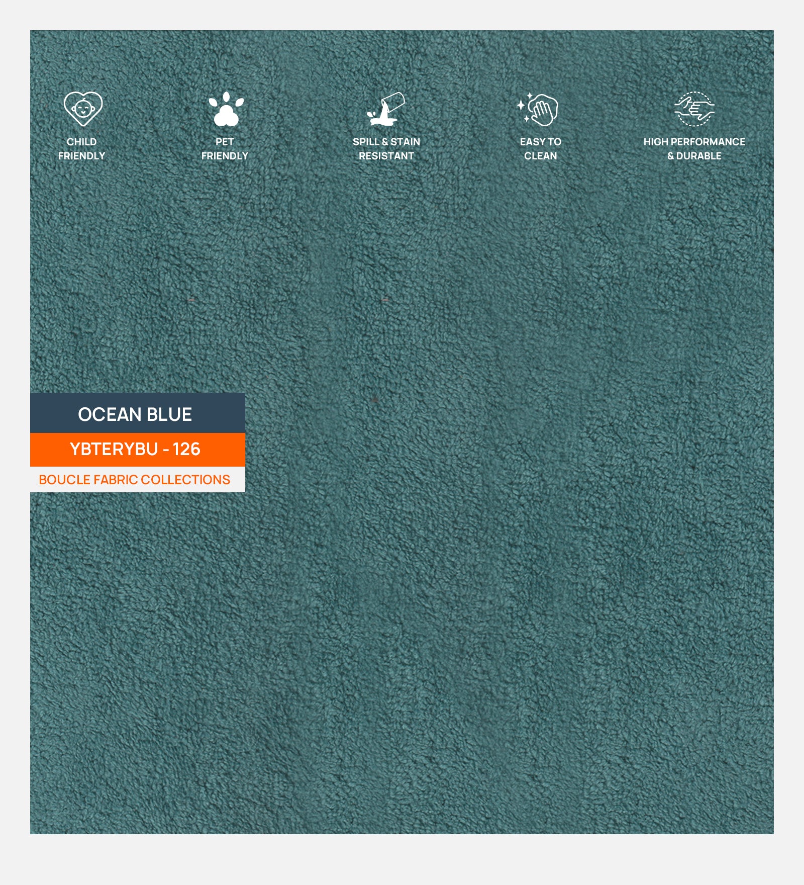 Boucle Terry Fabric Ocean Blue Plain 126 Code - Febonic Living