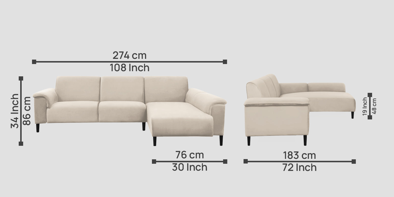 Ocean Velvet LHS Sectional Sofa (2+ Lounger) In Camel Beige Colour - Febonic Living