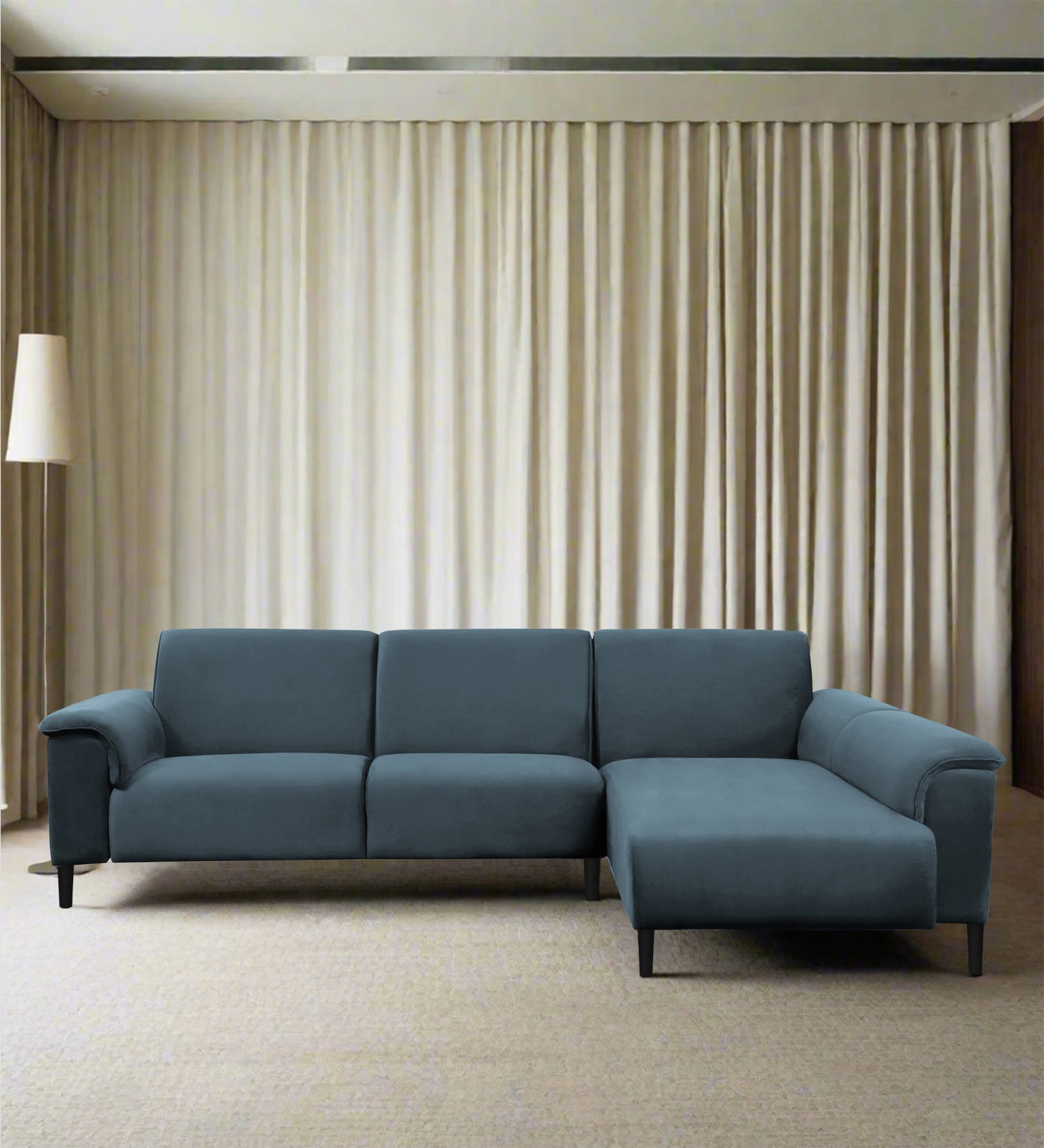 Ocean Velvet LHS Sectional Sofa (2+ Lounger) In Oxford Blue Colour - Febonic Living