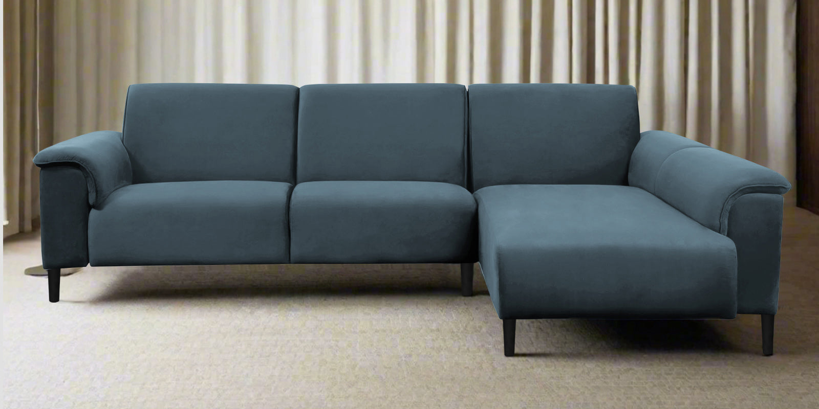 Ocean Velvet LHS Sectional Sofa (2+ Lounger) In Oxford Blue Colour - Febonic Living