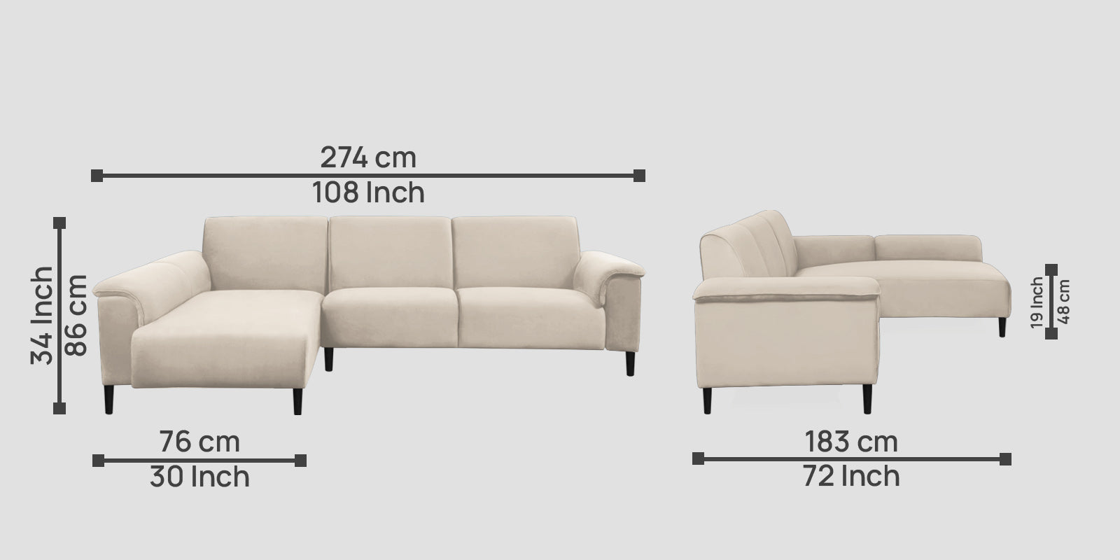Ocean Velvet RHS Sectional Sofa (2+ Lounger) In Camel Beige Colour - Febonic Living