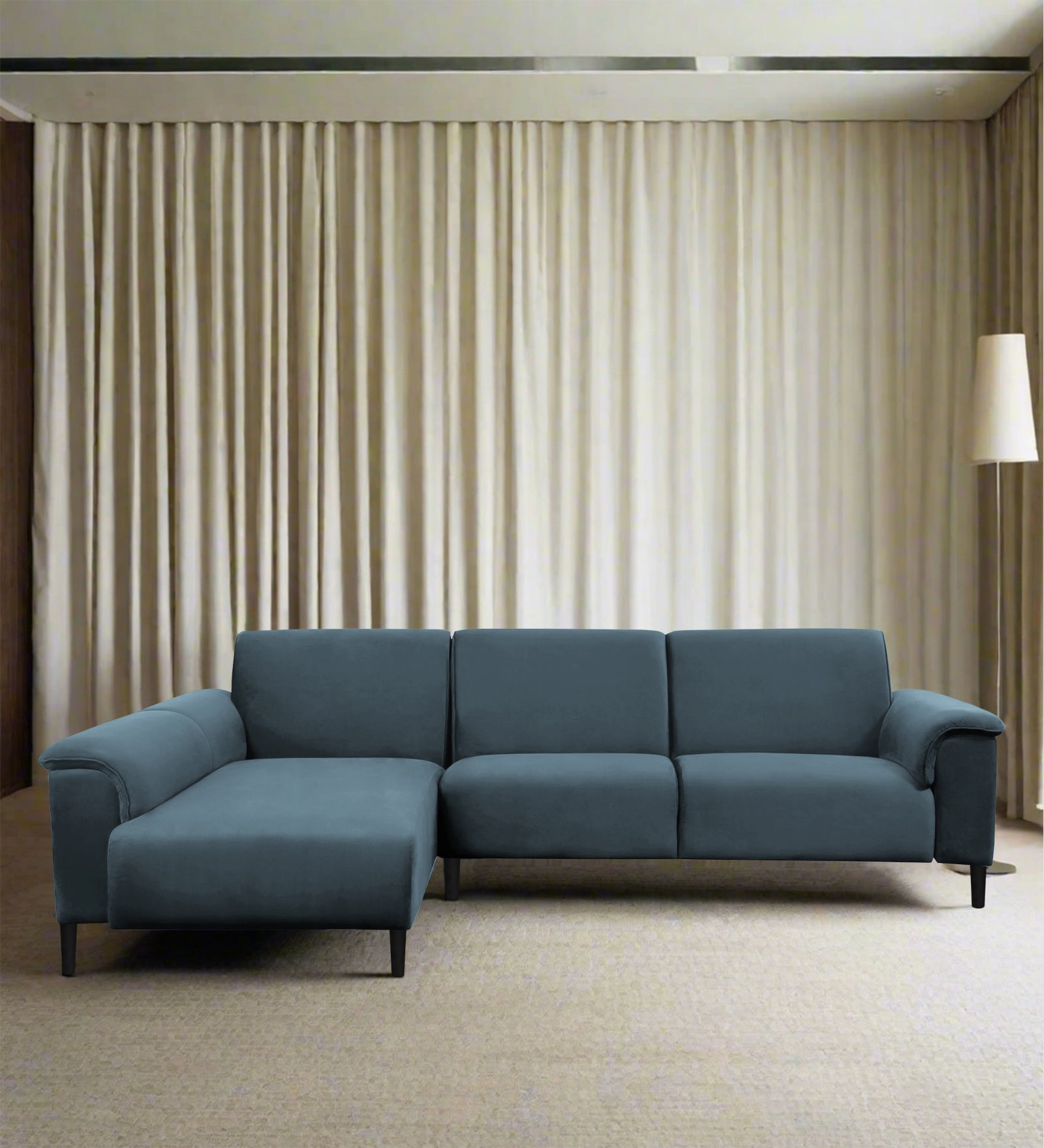 Ocean Velvet RHS Sectional Sofa (2+ Lounger) In Oxford Blue Colour - Febonic Living