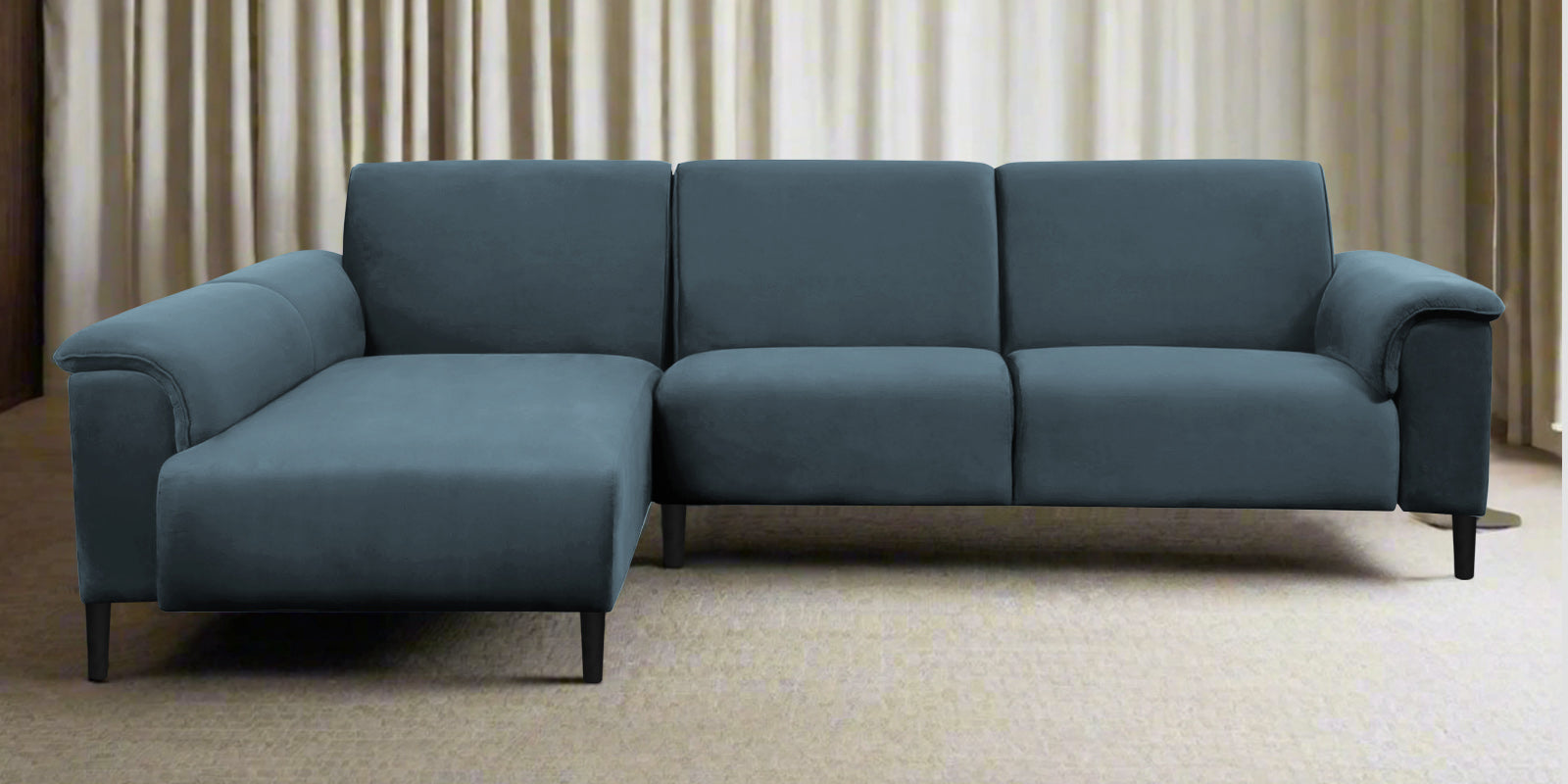 Ocean Velvet RHS Sectional Sofa (2+ Lounger) In Oxford Blue Colour - Febonic Living