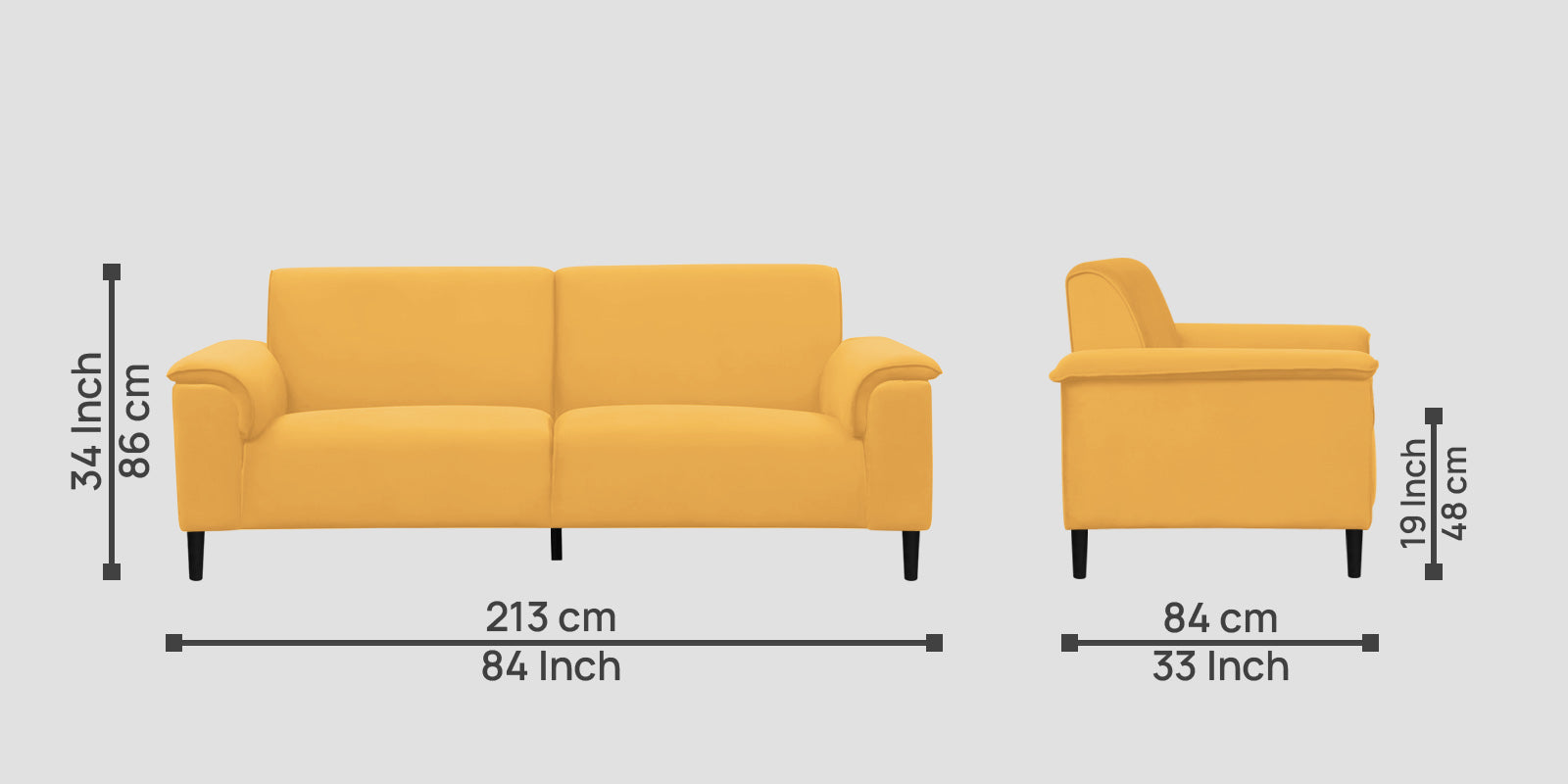 Ocean Velvet 3 Seater Sofa In Turmeric Yellow Colour - Febonic Living