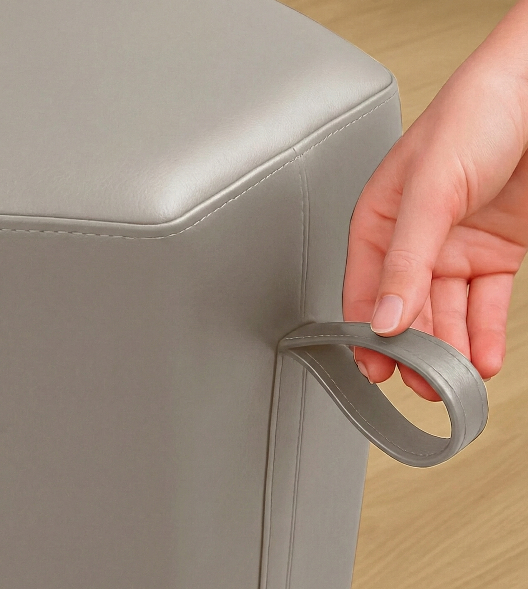 Octus Leatherette Pouffe In Steel Grey Colour