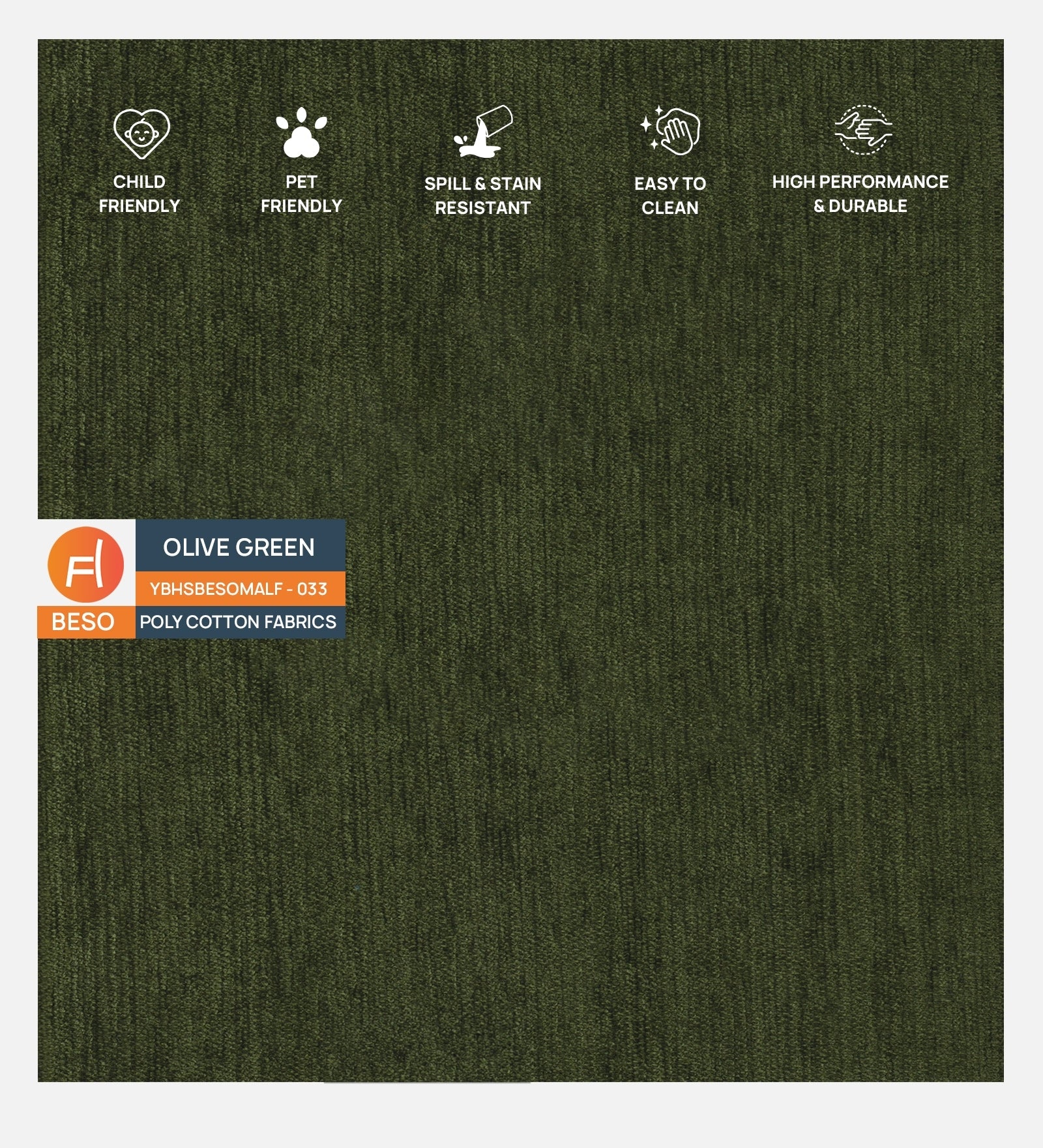 Polycotton Beso Fabric Olive Green 033 Code - Febonic Living