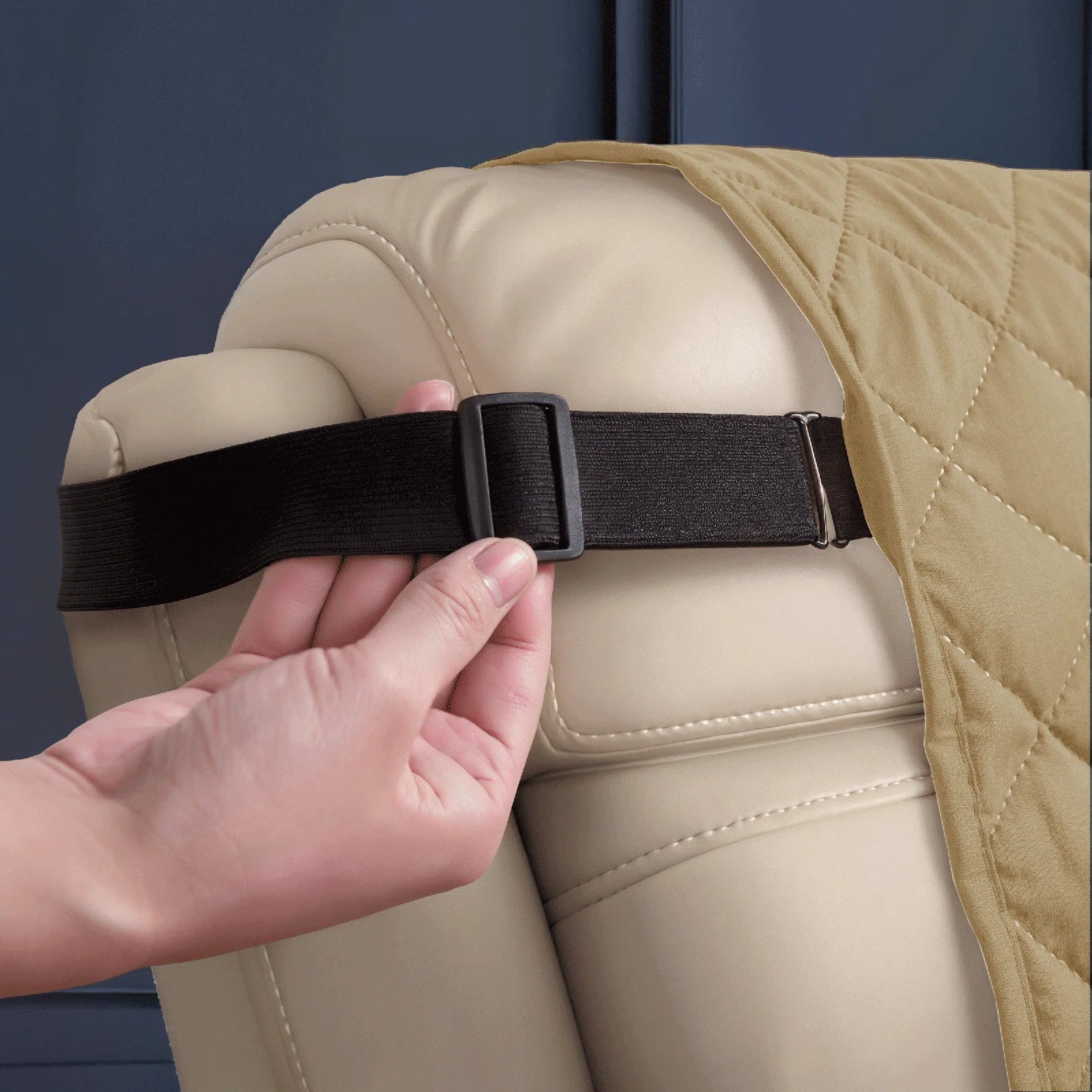 Omkar Quilted 1 Seater Velvet Cover for Recliner - Winter Beige - Welcro Fitting Image by Febonic Living