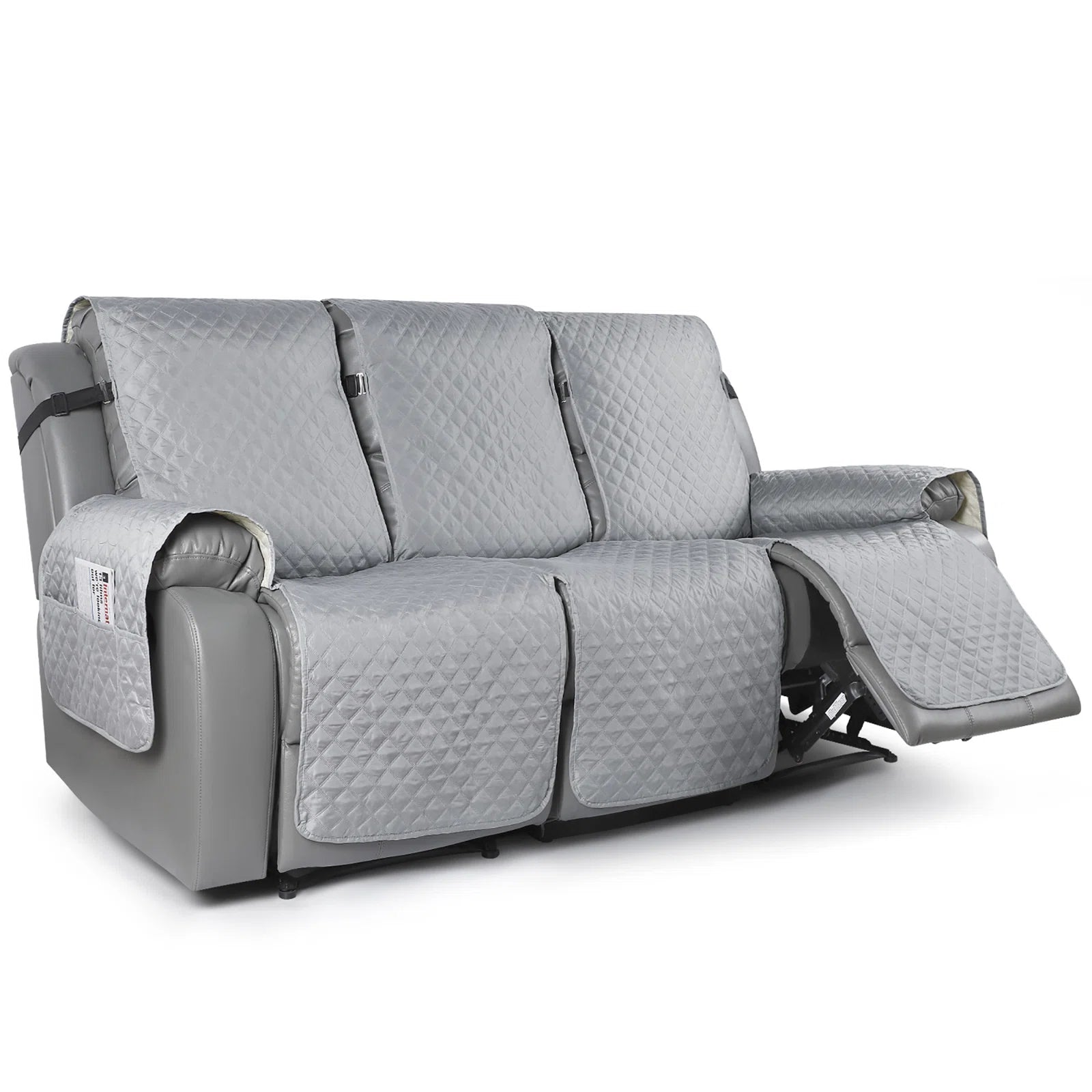 Omkar Quilted 3 Seater Velvet Cover Recliner - In Warm Grey Colour - Side View by Febonic Living