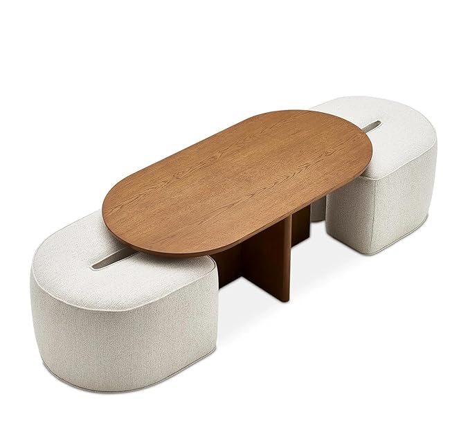 Omora Fabric Coffee Table - Bone Beige - Top View