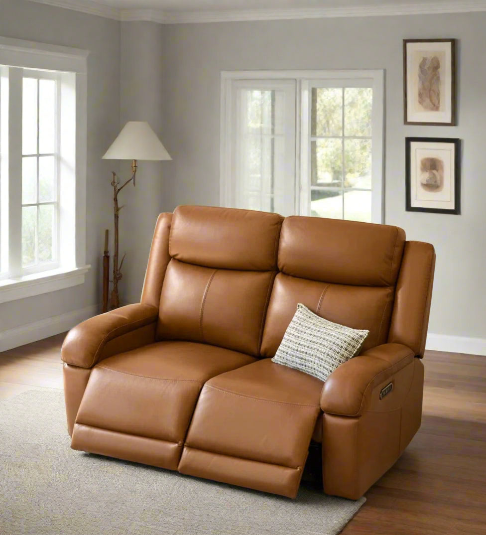 Orvin Leatherette 2 Seater Motorized Recliner In Cinnamon Brown Colour