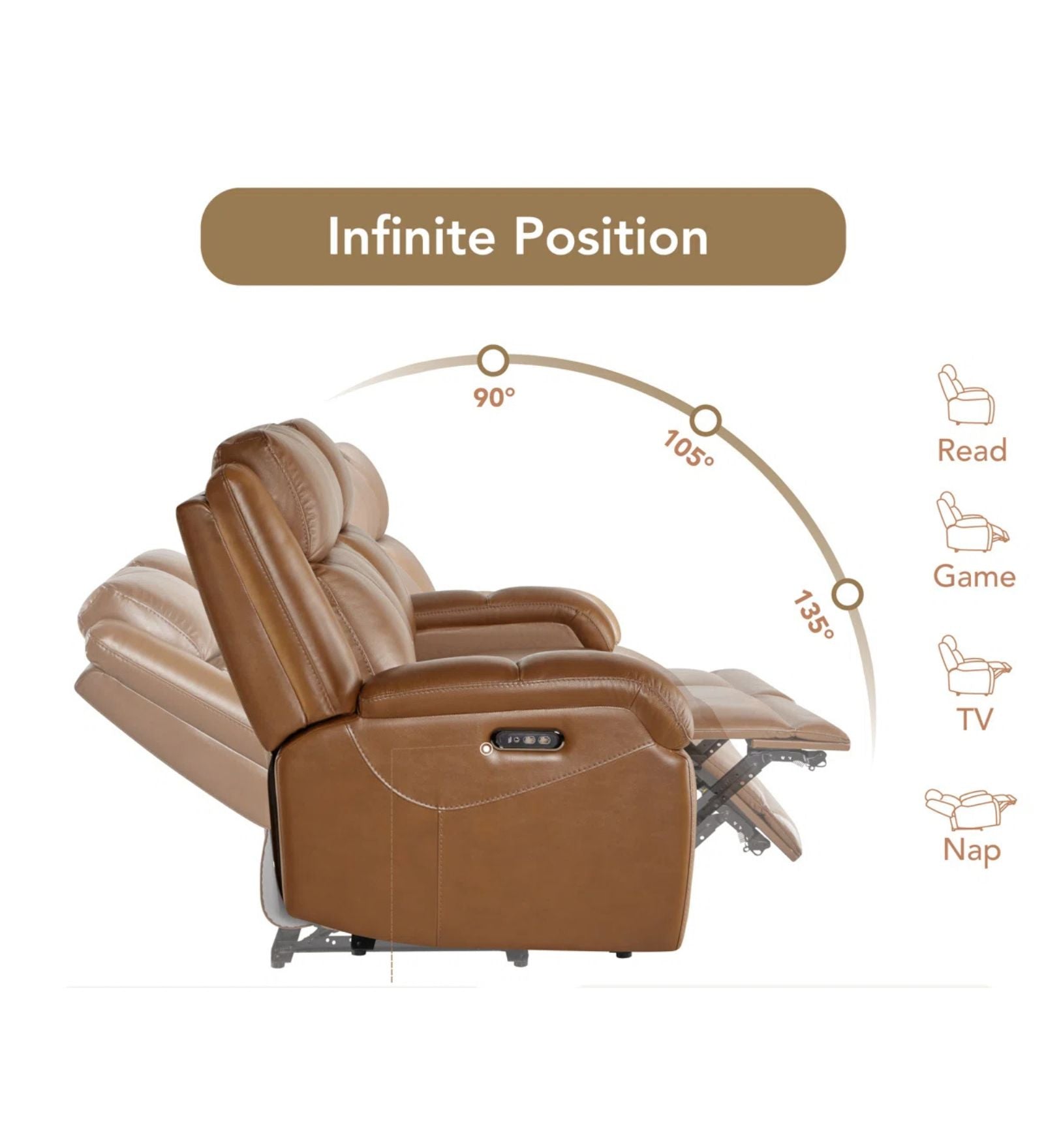 Orvin Leatherette 2 Seater Motorized Recliner In Cinnamon Brown Colour