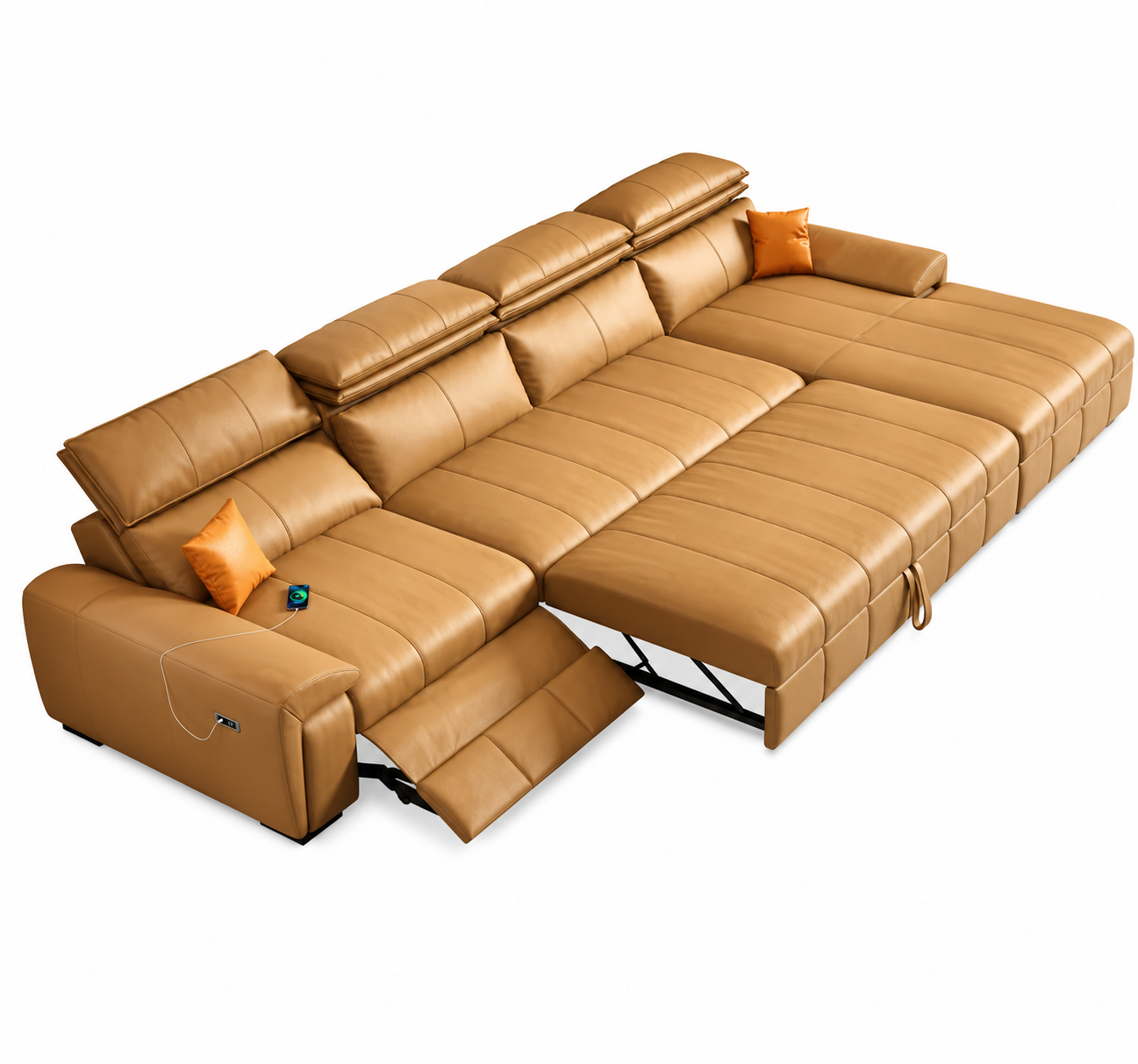 Orvix Premium LHS L-Shaped Sofa with Recliner - Tan Brown - Top Full View 1 by Febonic Living