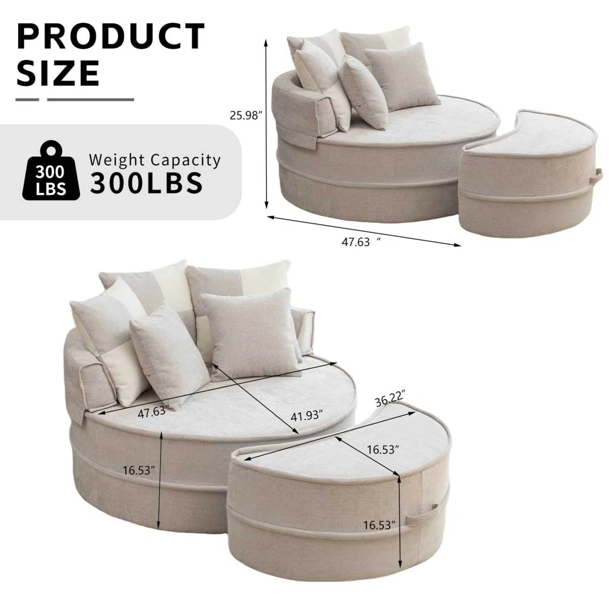 Aether Fabric Round Barrel Chair With Ottoman In Lit Grey Colour