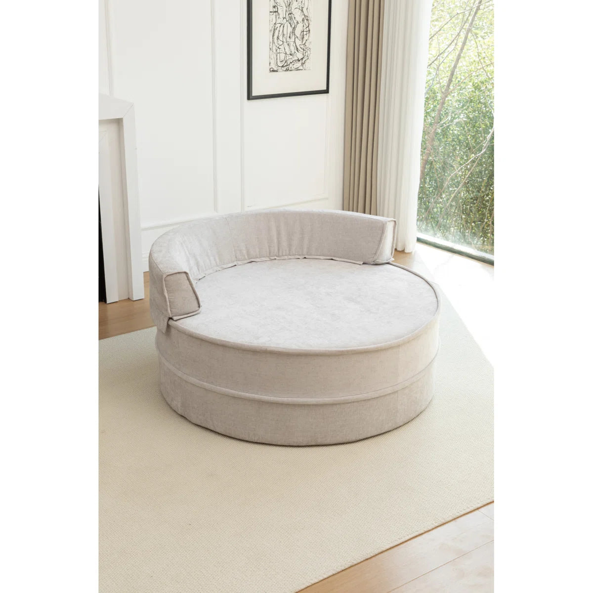 Aether Fabric Round Barrel Chair With Ottoman In Lit Grey Colour