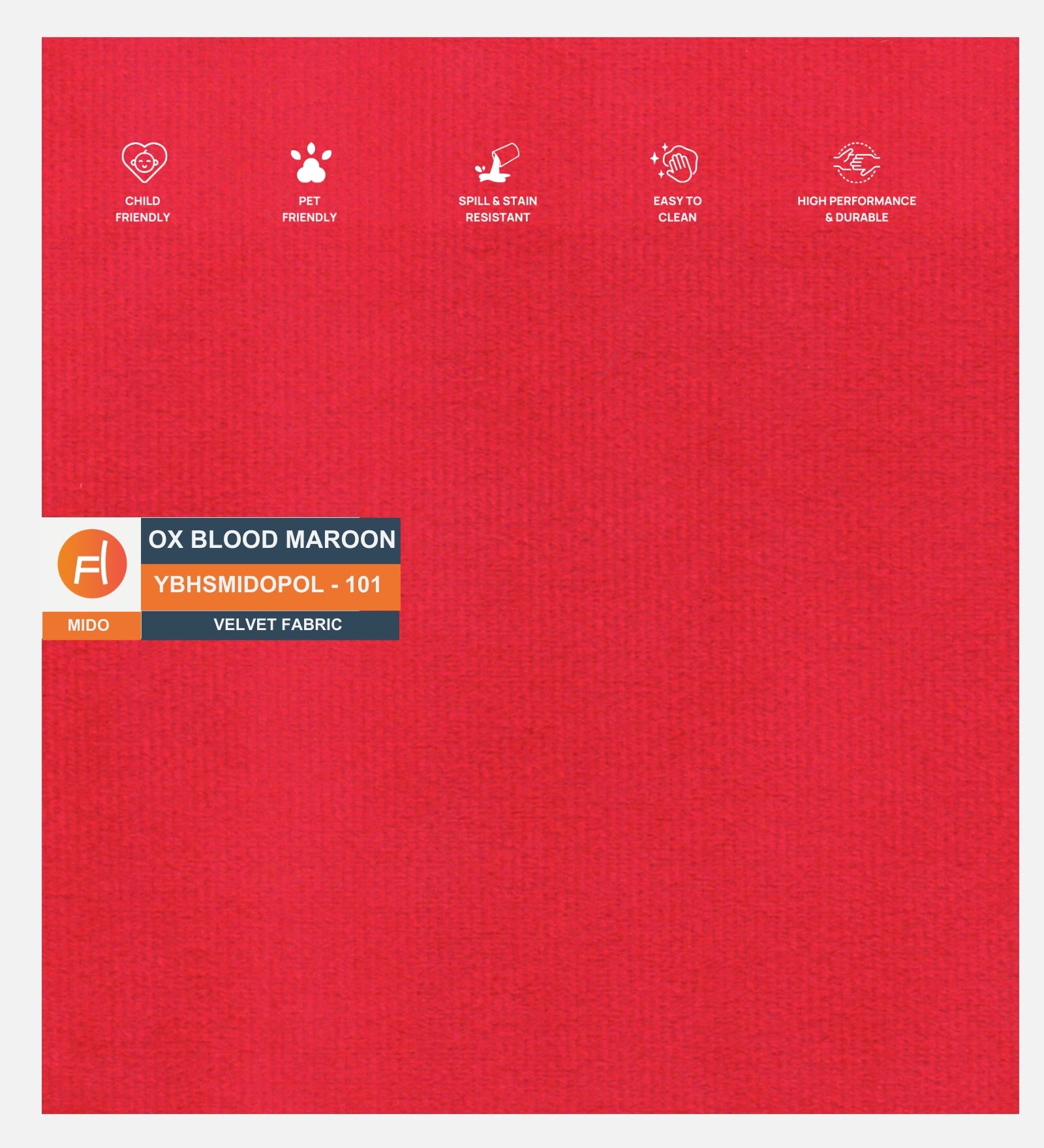Velvet Mido Fabric Ox Blood Maroon 120 Code - Febonic Living