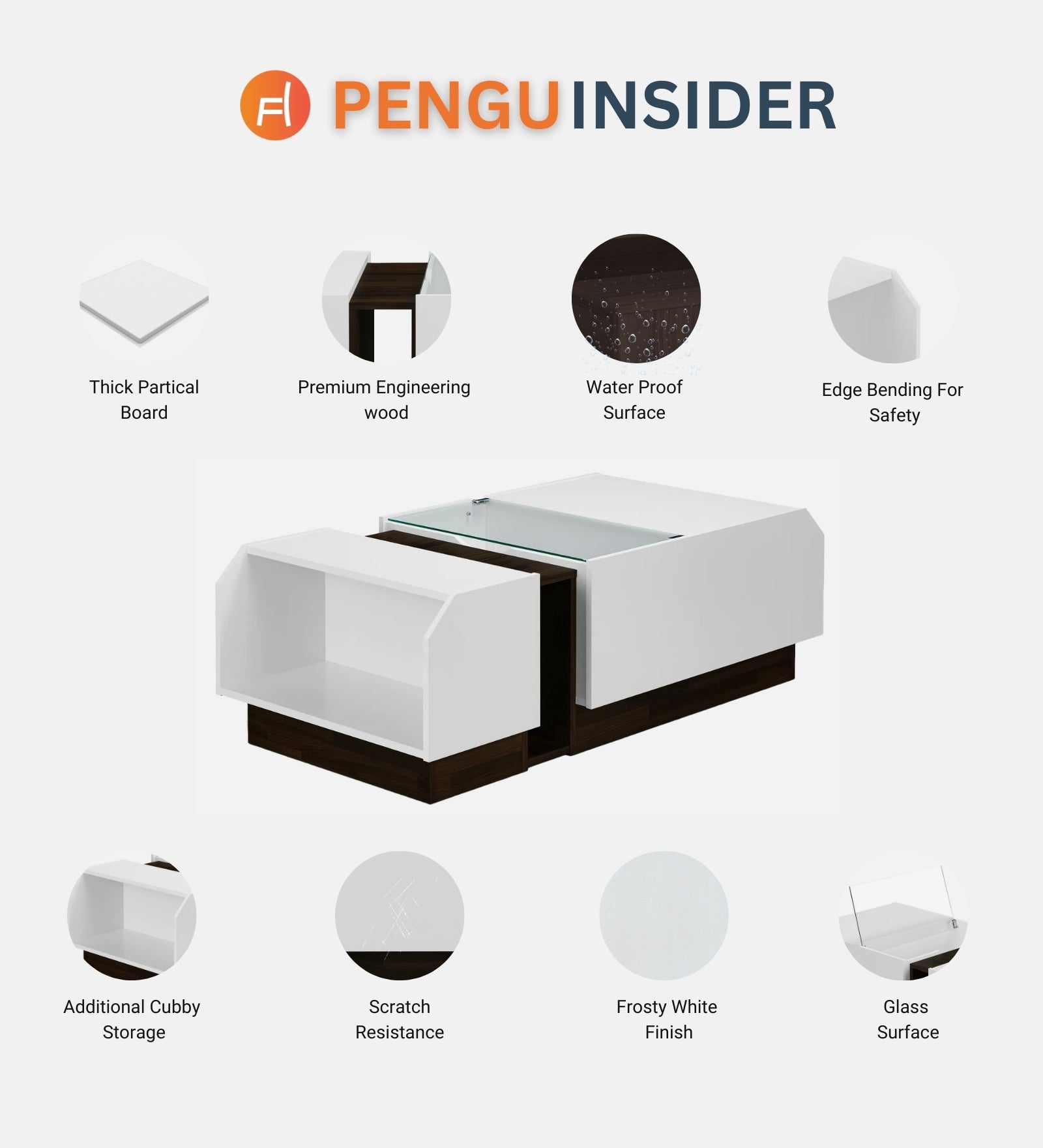 Pengu Coffee Table In Oral Wallnut & Frosty White Finish - Febonic Living