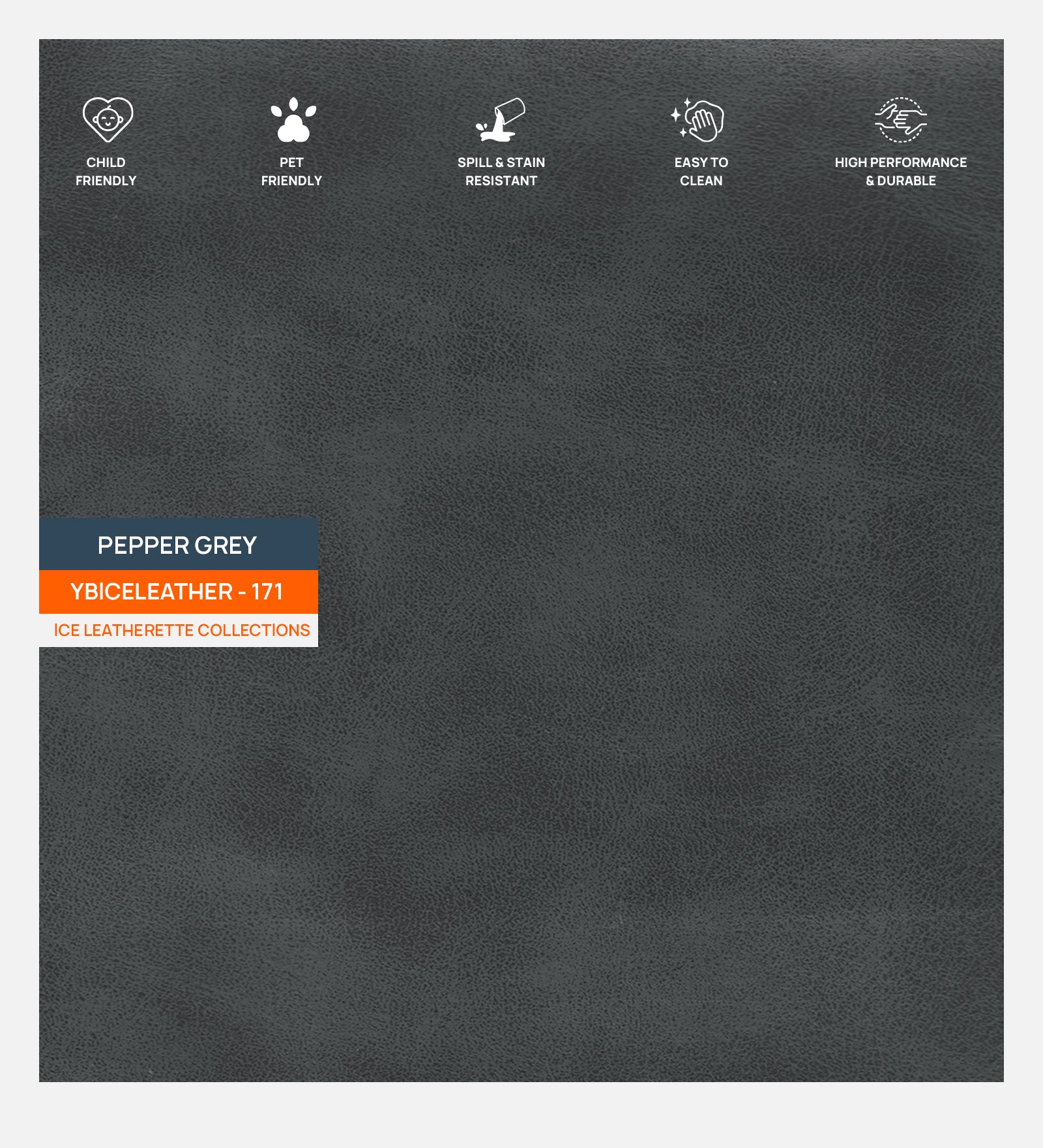 Artificial Leather Swatch Pepper Grey 171 Code - Febonic Living