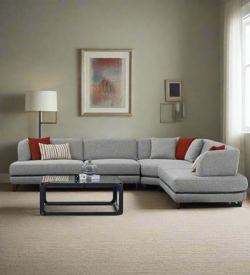 Honda Fabric 6 Seater Corner Sofa In Mush Grey Colour