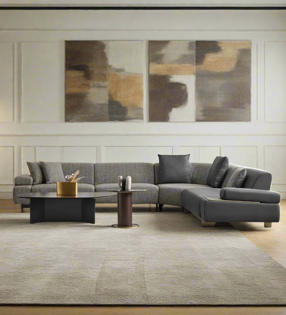 Akt Fabric 6 Seater Corner Sofa In Grey Colour
