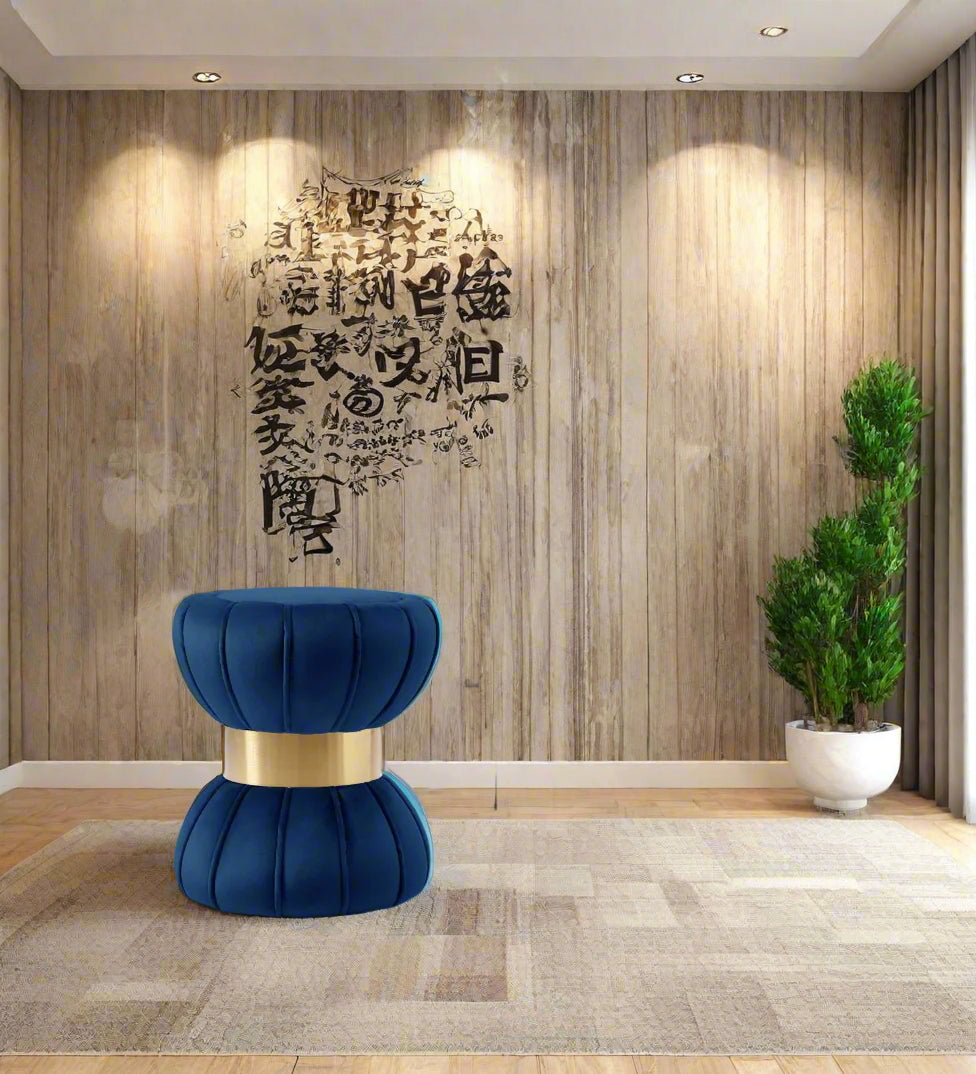 Muffy Velvet Pouffe In Imperial Blue Colour