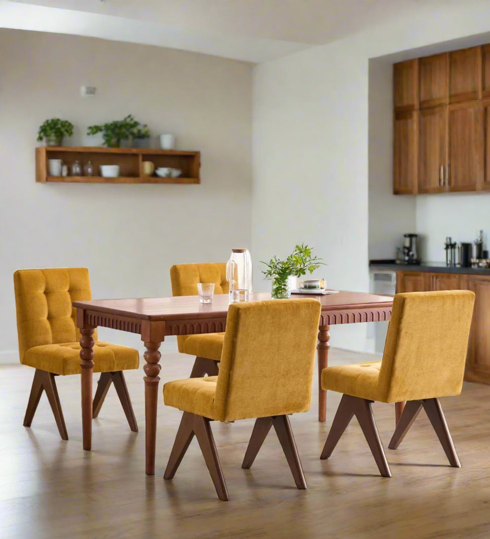 Nolen Fabric Dining Chair In Yellow Colour (Set of 4)