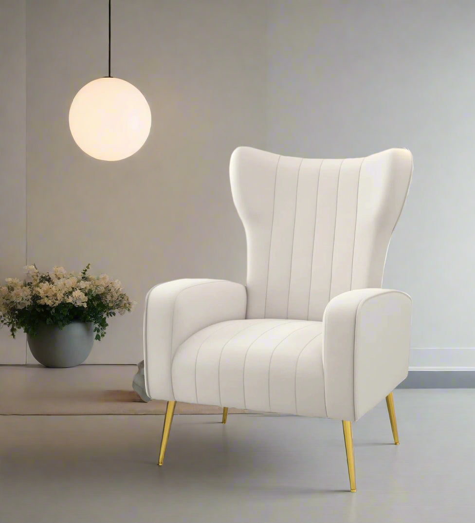 Cadal Velvet Wing Chair In Warm White Colour