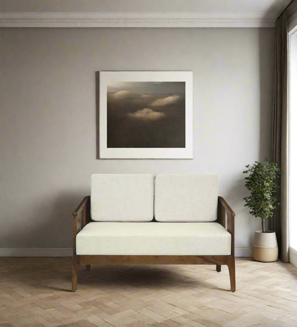 Bano Sheesham Wood 2 Seater Sofa In Beige Colour