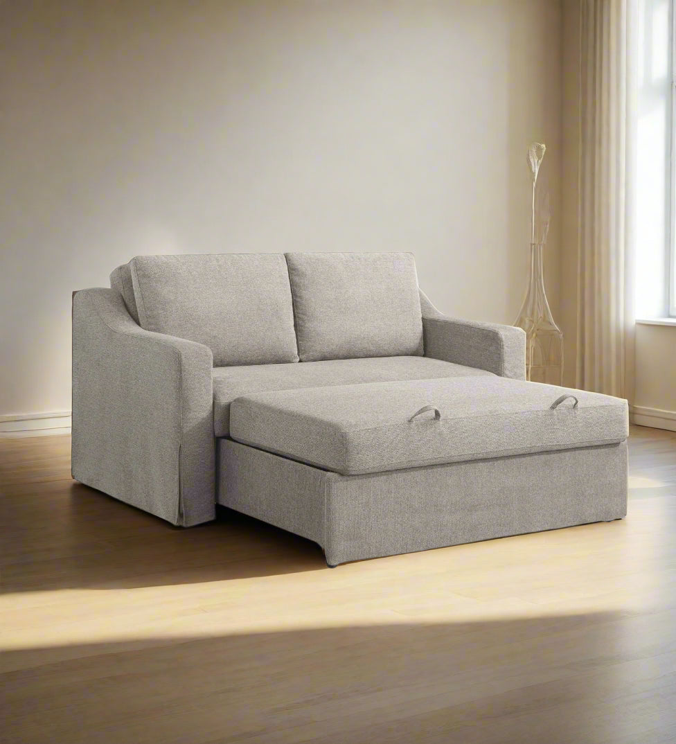 Tisla Fabric 2 Seater Pull Out Sofa Cum Bed In Silver Grey Colour