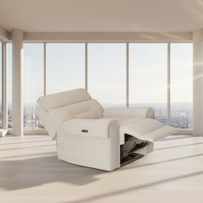 Alpeno 1 Seater Motorized Fabric Recliner - Bone Beige by Febonic Living