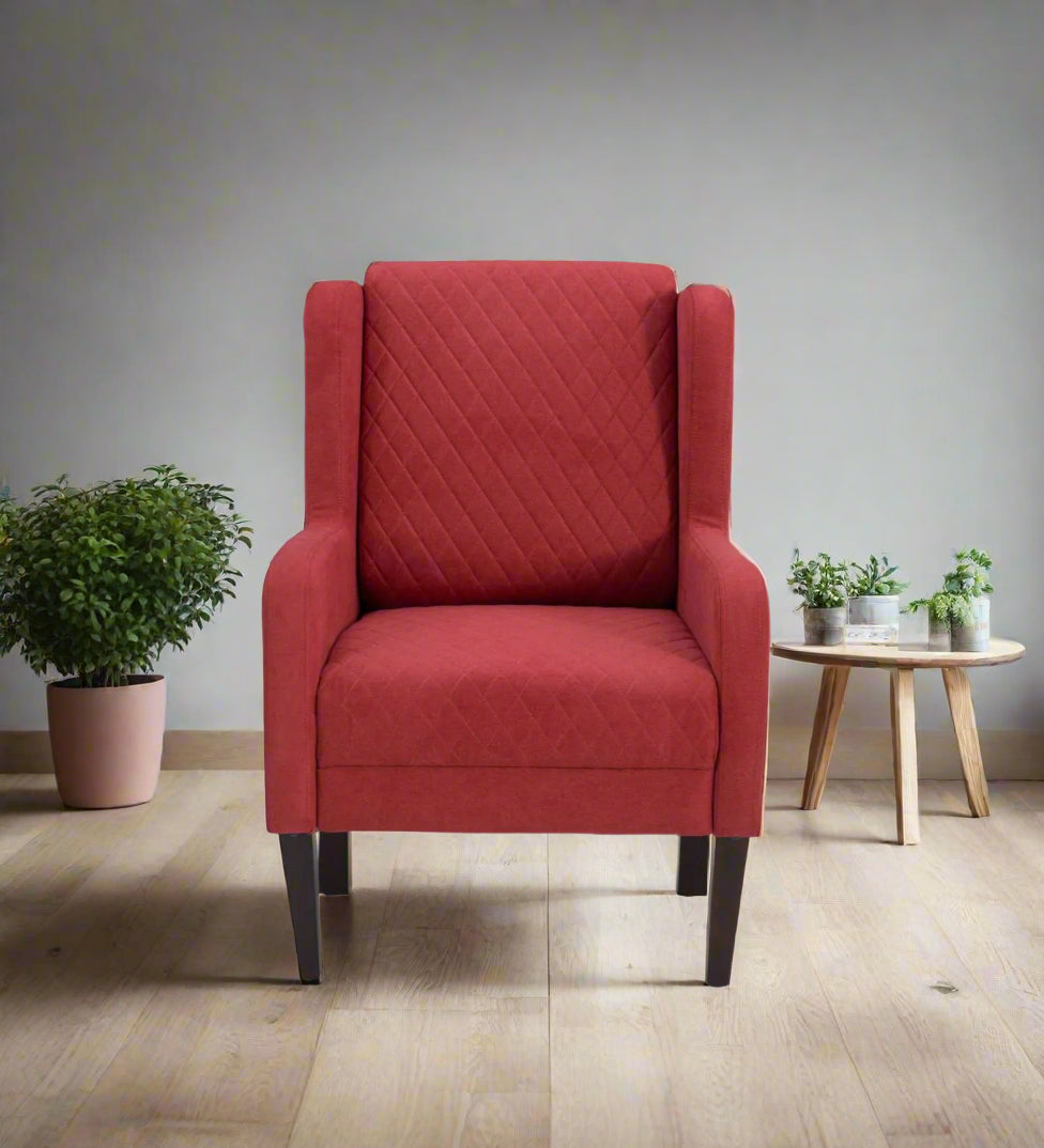 Velani Quilted Wing Chair in Crimson Red Colour