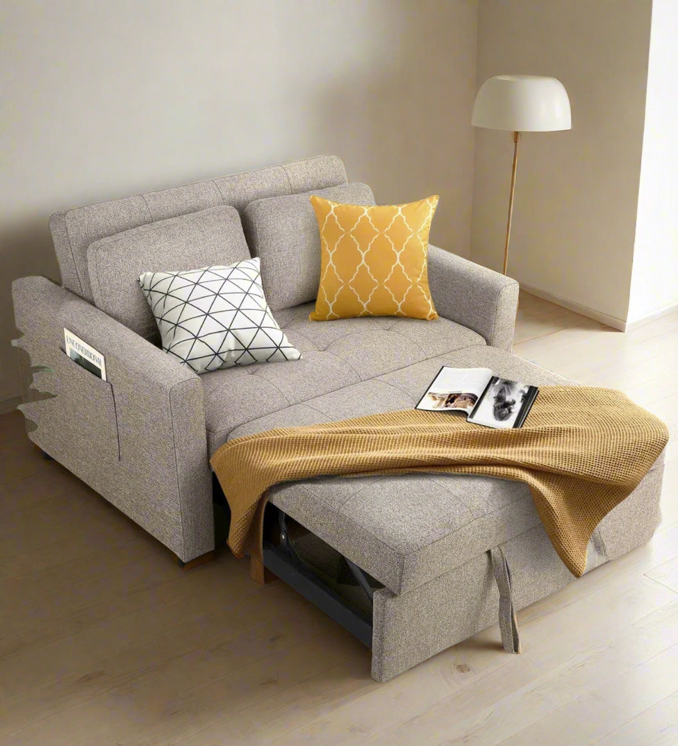 Nubo Fabric 2 Seater Pull Out Sofa Cum Bed In Silver Grey Colour