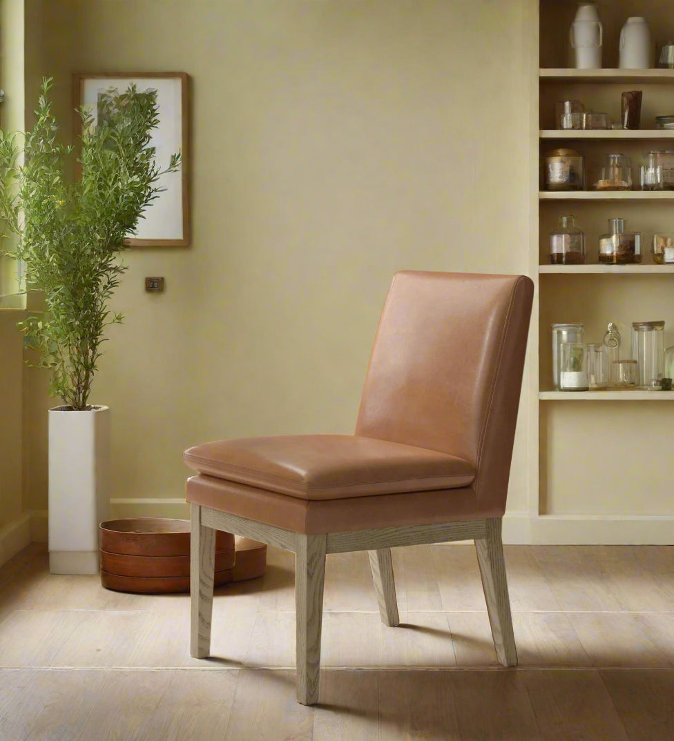 Asra Leatherette Dining Chair In Cinnamon Brown Colour