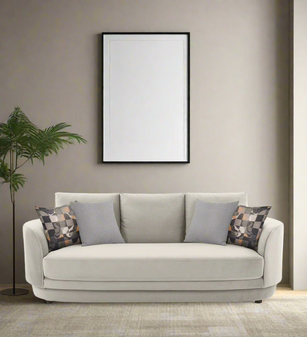 Tome Velvet 3 Seater Sofa In Warm White Color