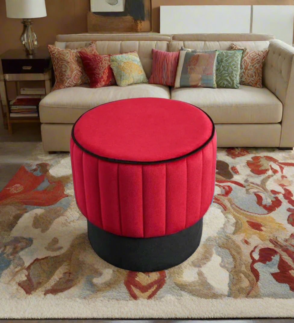 Twilla Velvet Pouffe In Ox Blooad Maroon And Davy Grey Colour