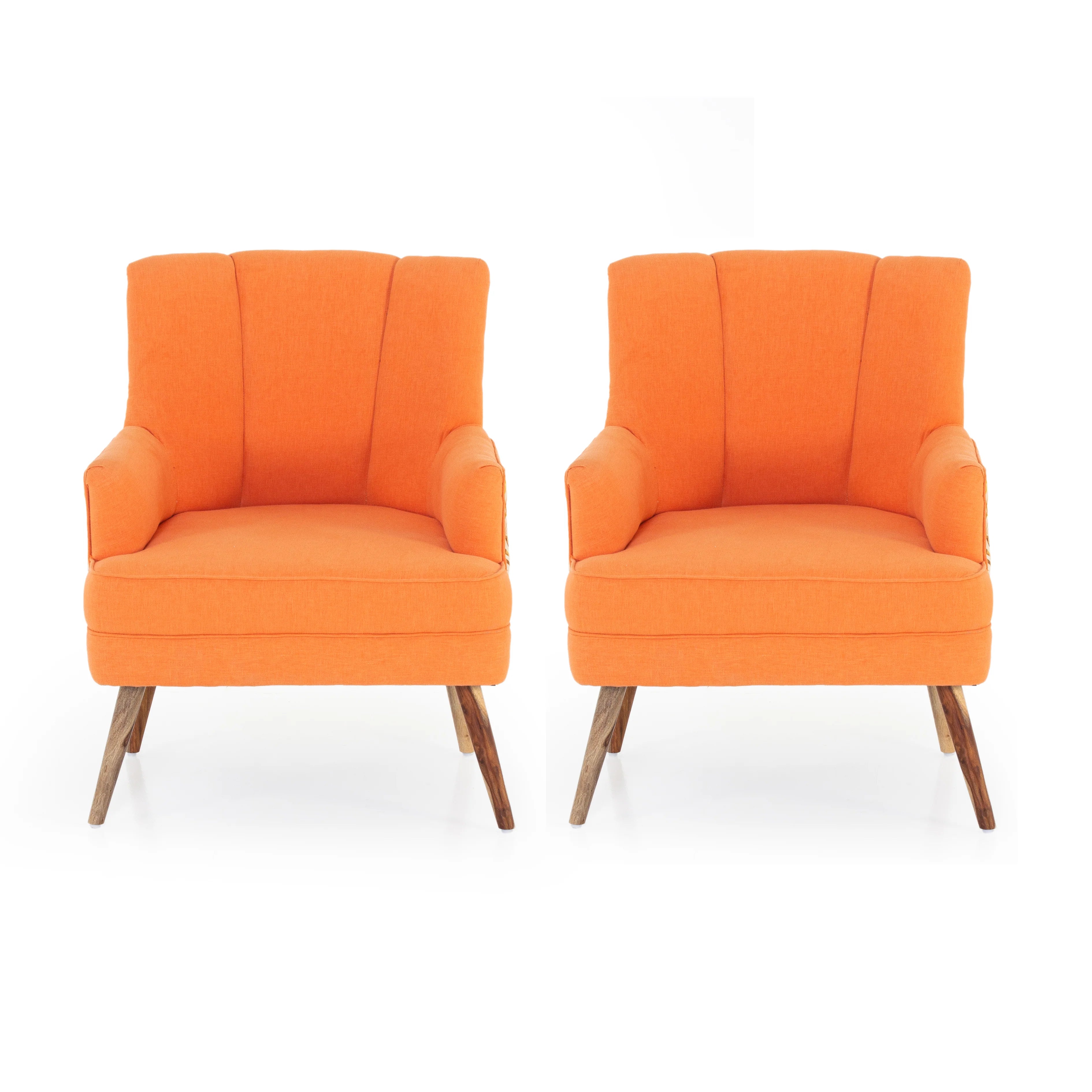Roch Printed Fabric Arm Chair In Vivid Orange Colour (Set Of 2) - Febonic Living