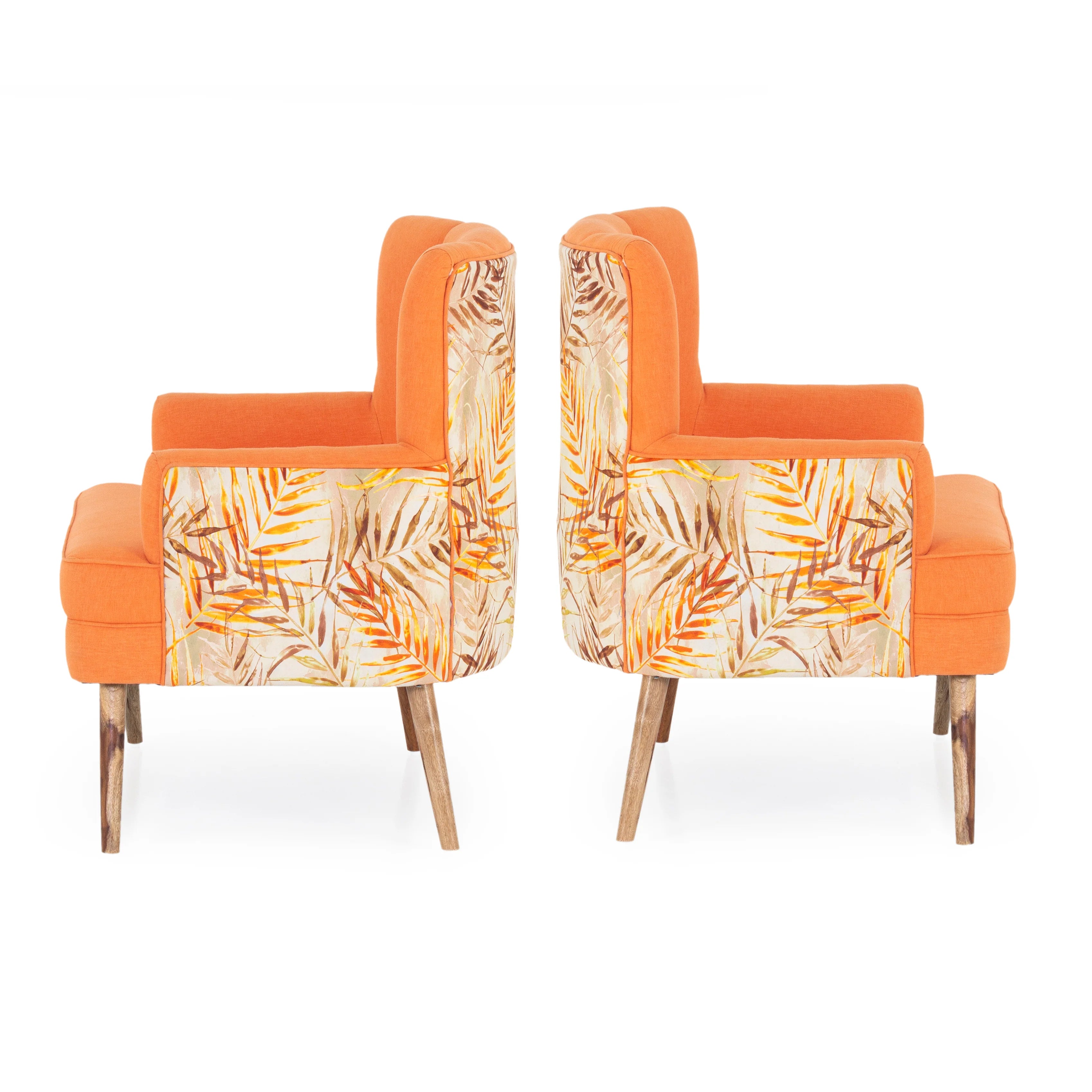 Roch Printed Fabric Arm Chair In Vivid Orange Colour (Set Of 2) - Febonic Living