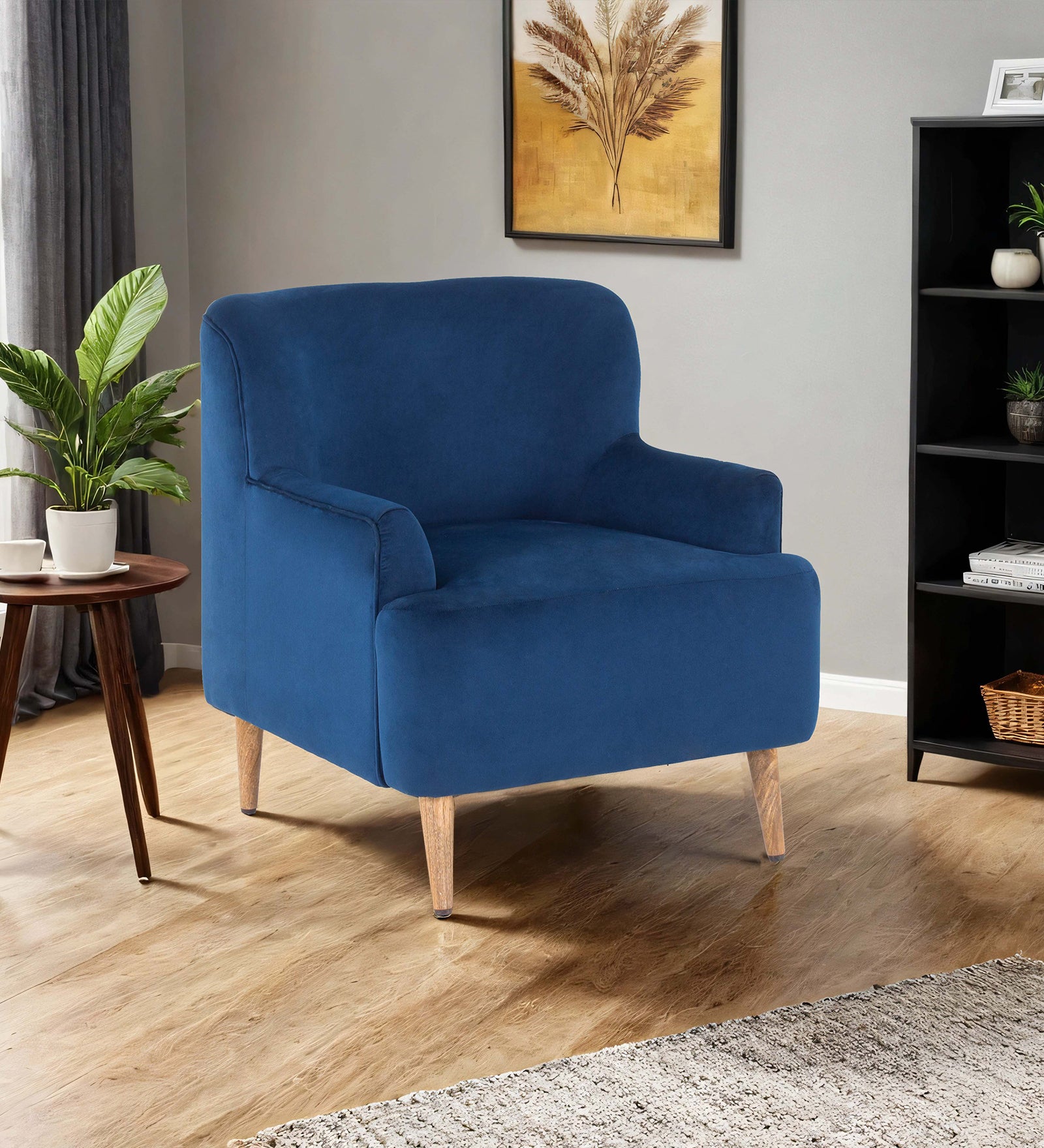 Ponny Velvet Arm Chair In Imperial Blue Colour - Febonic Living