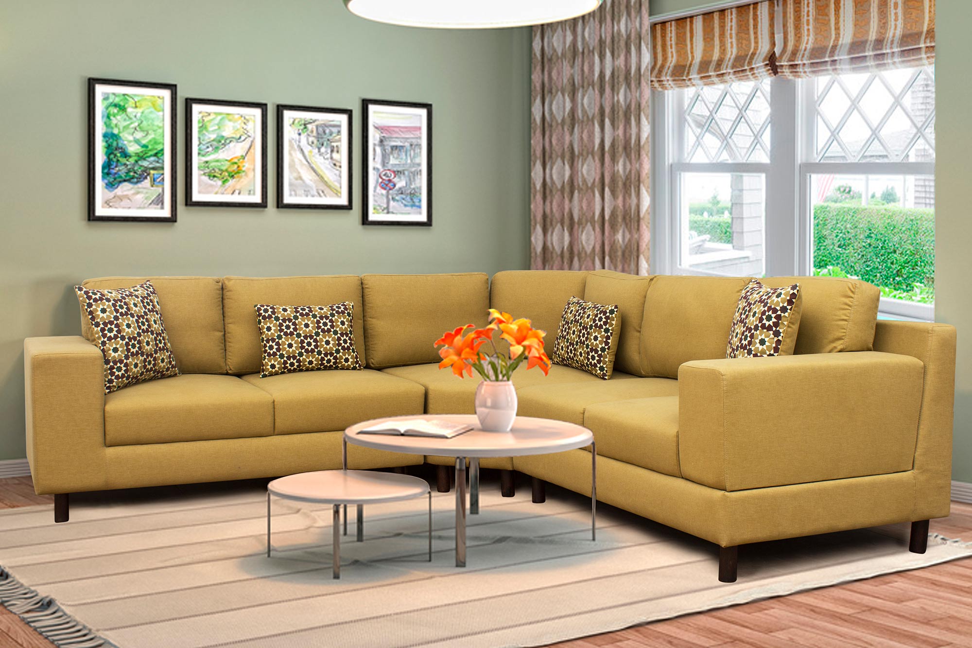 Betty Fabric 8 Seater Corner Sofa in Yellow Colour - Febonic Living