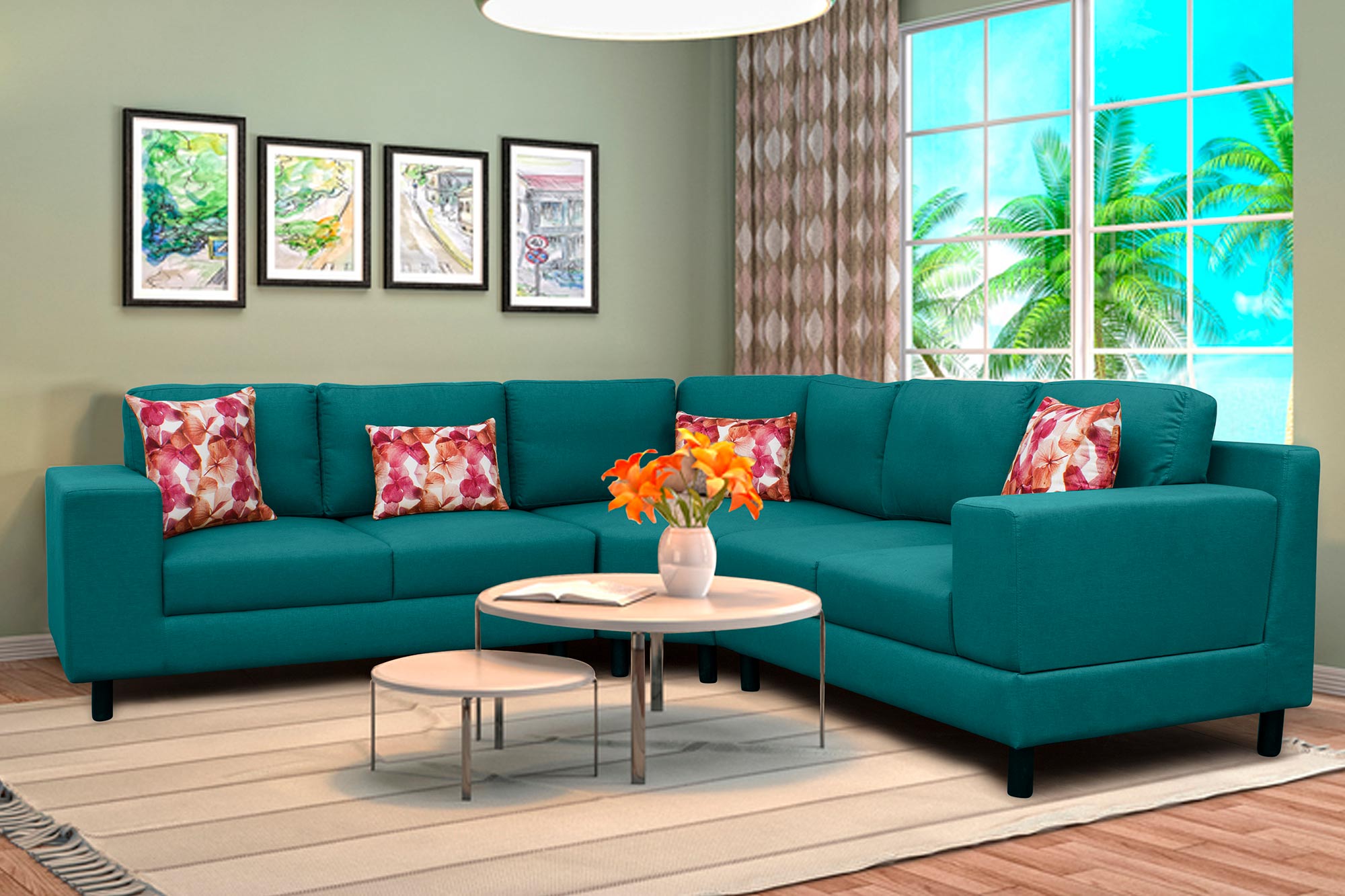 Betty Fabric 8 Seater Corner Sofa in Sea Green Colour - Febonic Living