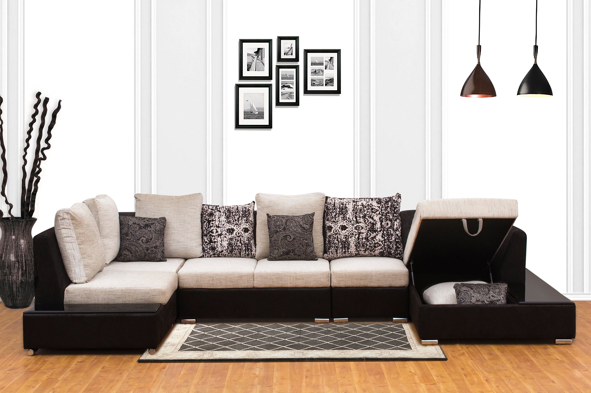 Mabel Fabric 8 Seater RHS Corner Sofa In Ivory Cream Colour - Febonic Living