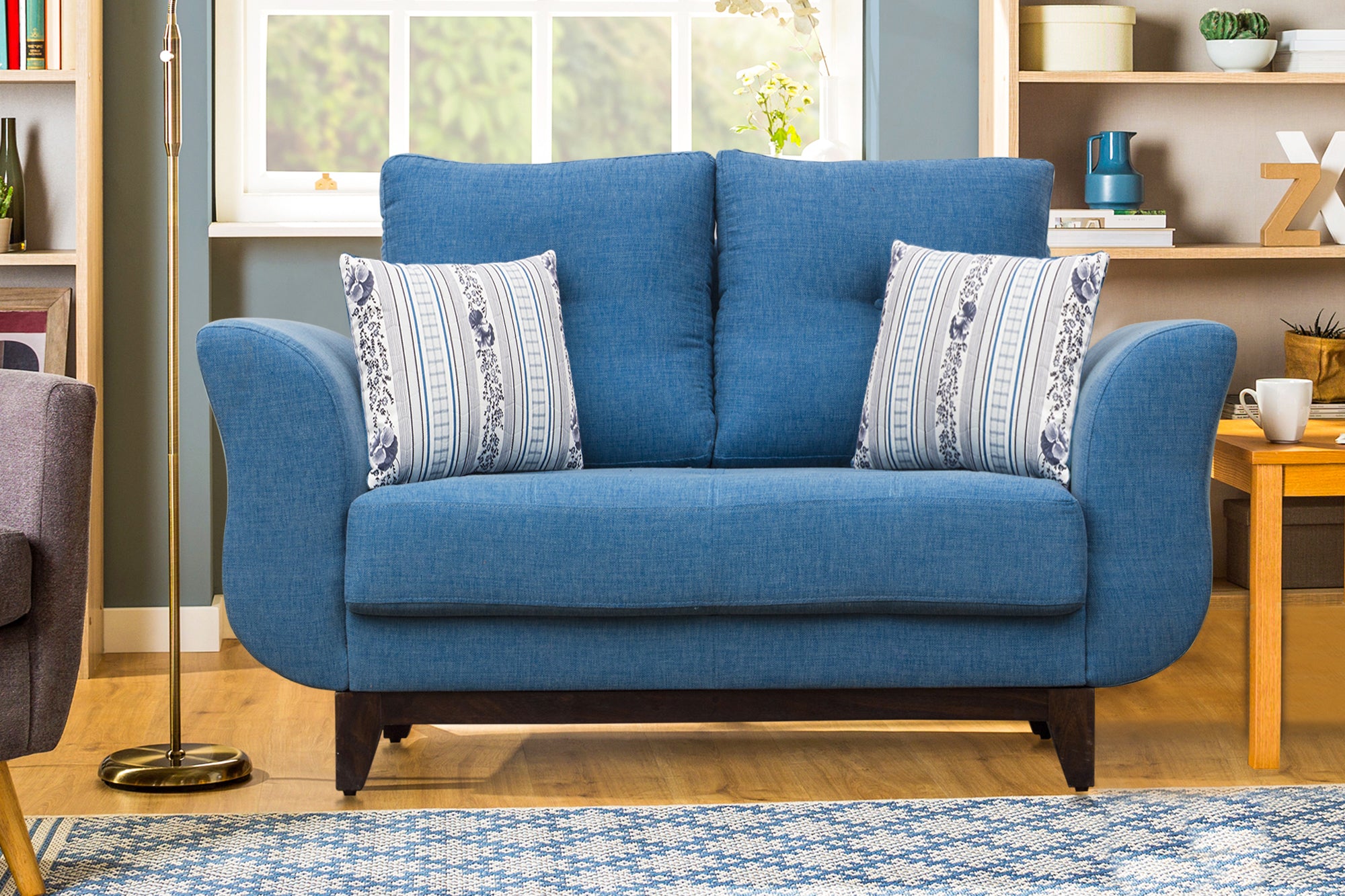 Bola Fabric 2 Seater Sofa In Denim Blue Colour - Febonic Living