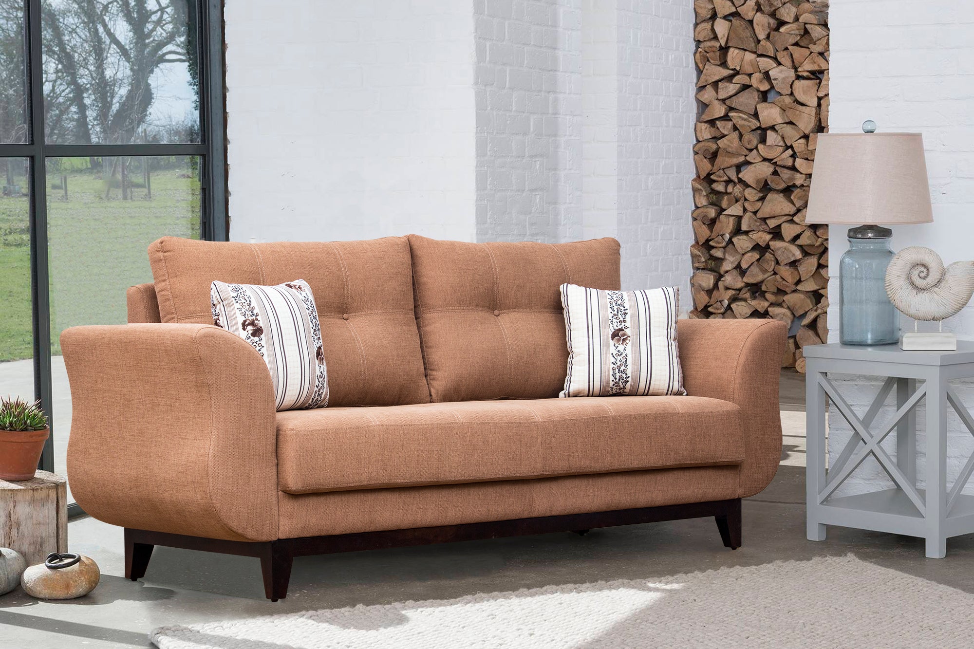Bola Fabric 3 Seater Sofa In Caspa Brown Colour